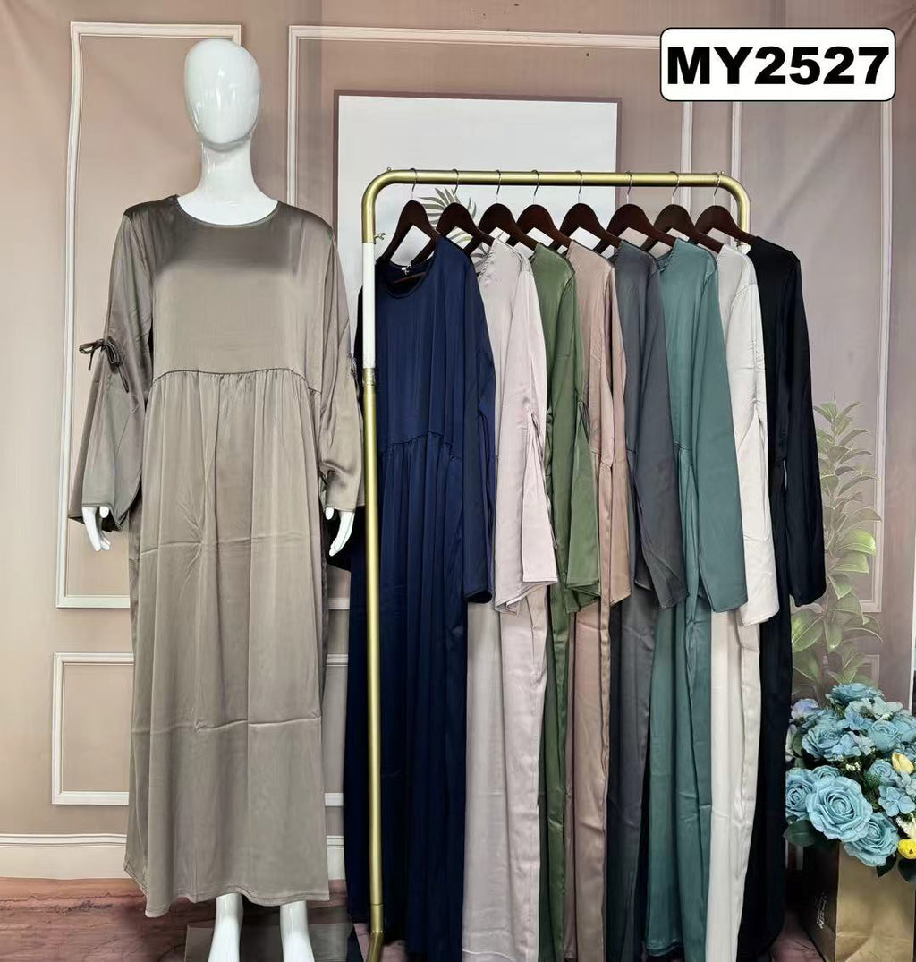 Robe Longue Satinée Coupe Empire Manches Ajustables - MY2527