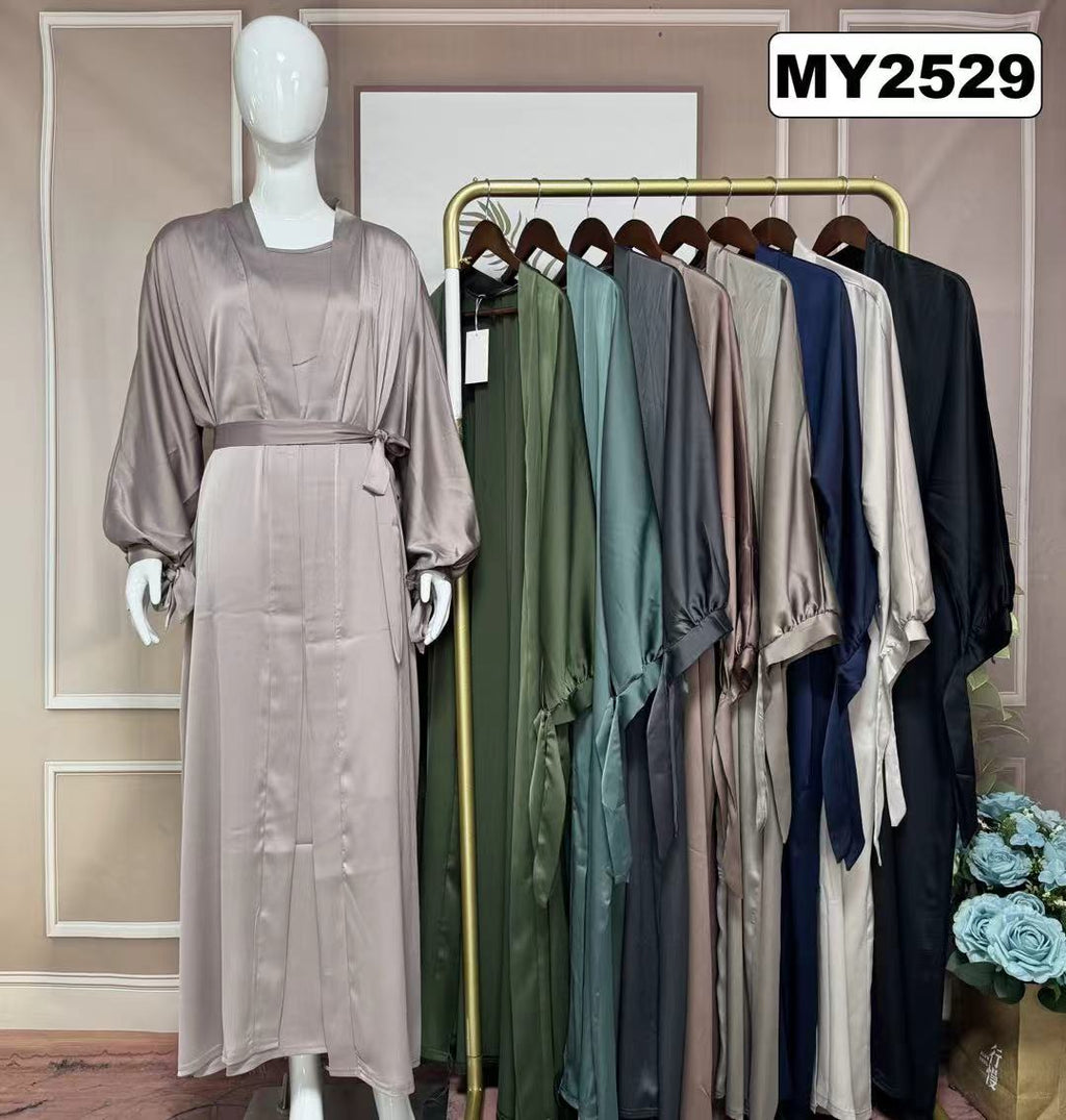 Ensemble Satiné 2 Pièces Kimono & Robe Sans Manches - MY2529