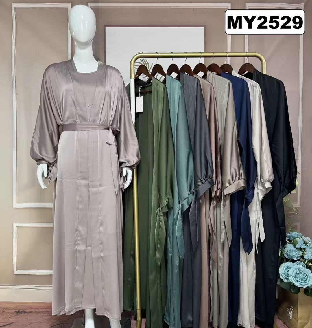 Ensemble Satiné 2 Pièces Kimono & Robe Sans Manches - MY2529