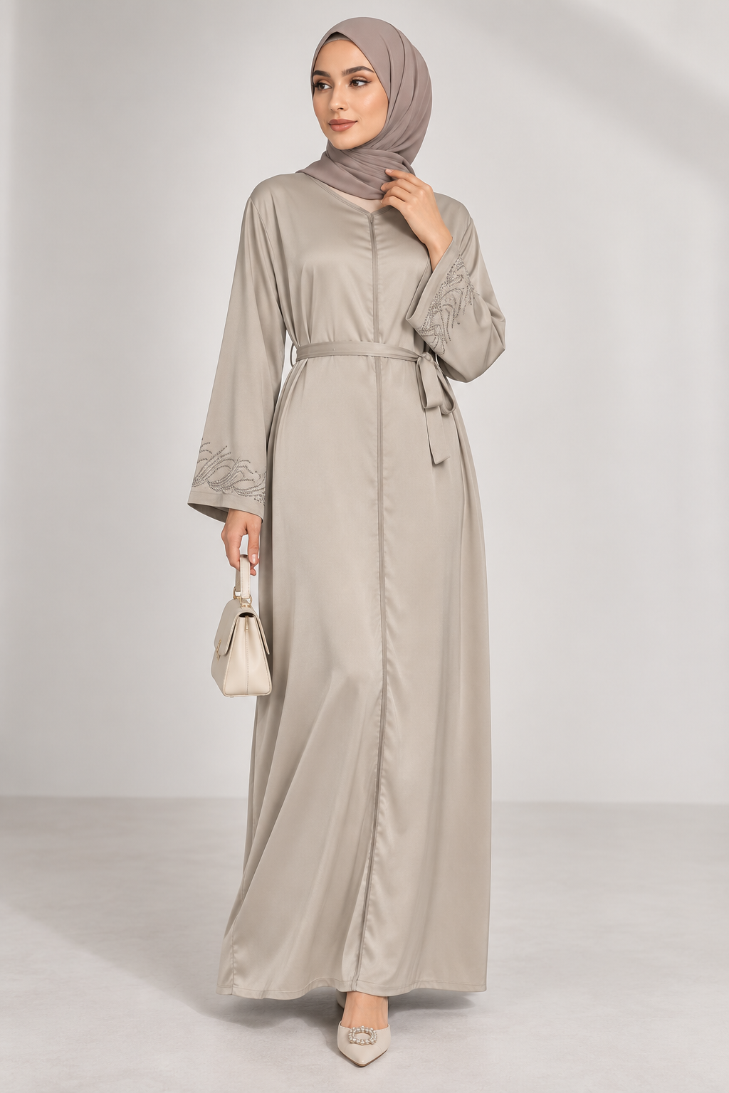 Robe longue satinée col V - MY2538