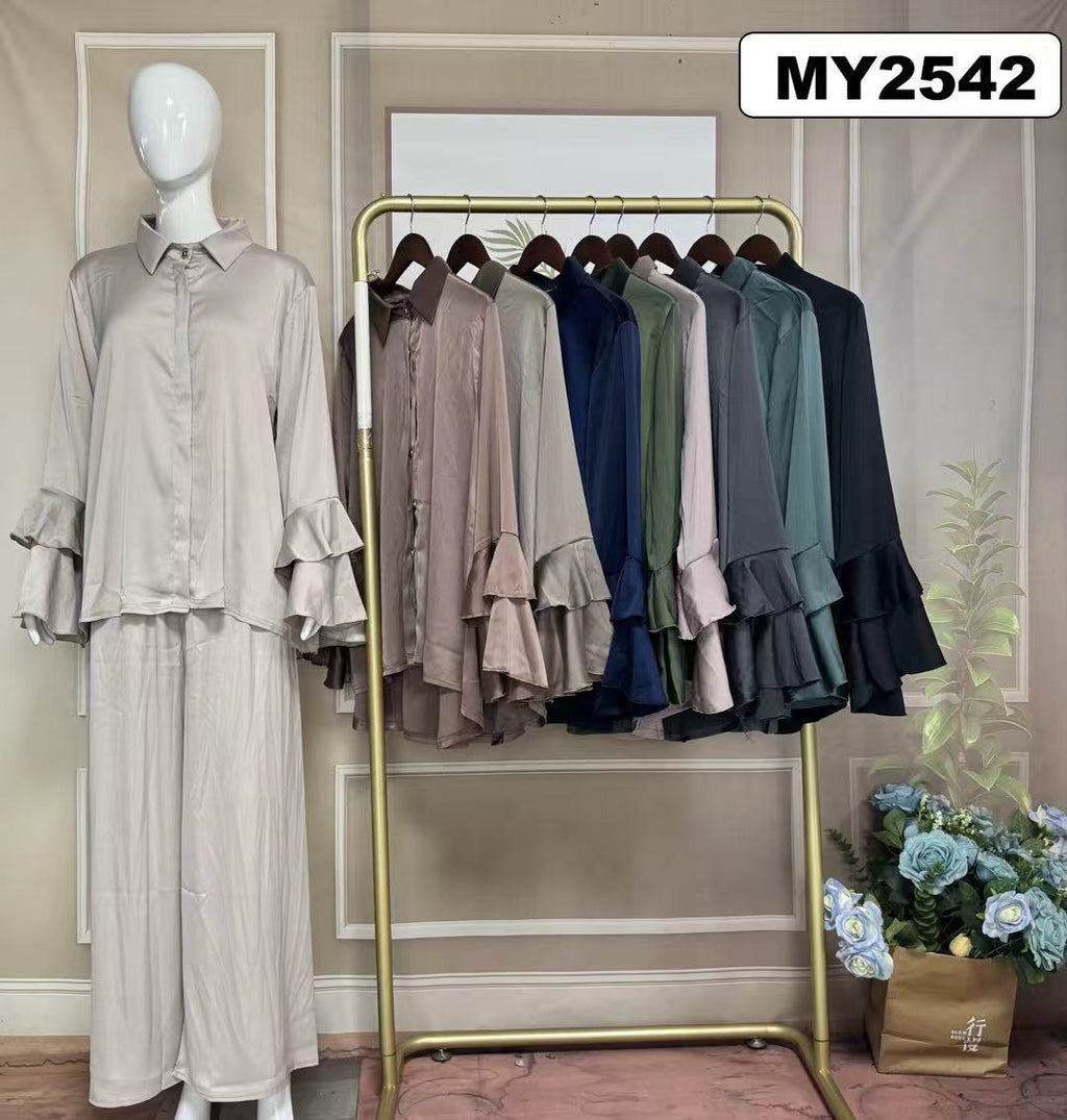 Ensemble Fluide Chemise & Pantalon à Manches Volantées - MY2542