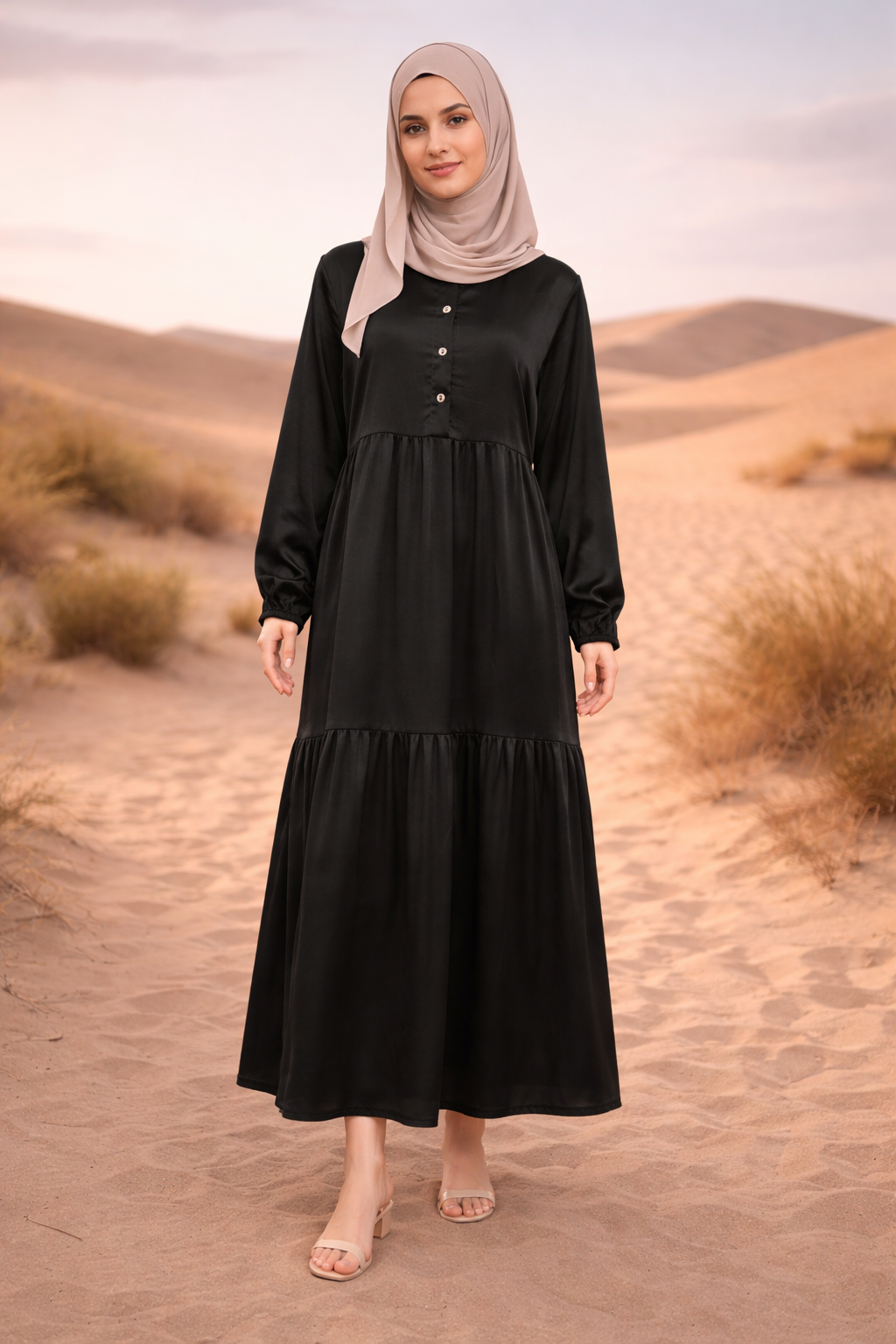 Robe Longue Satinée Boutonnée - MY2408
