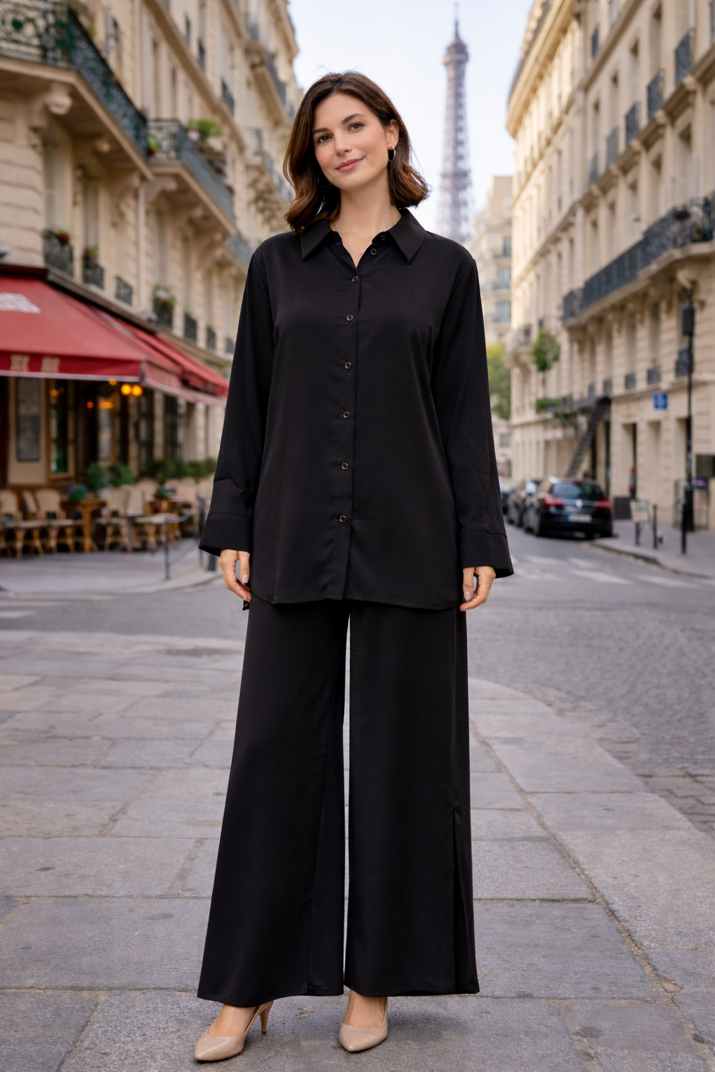 Ensemble Satiné Chemise & Pantalon Large - MY2402
