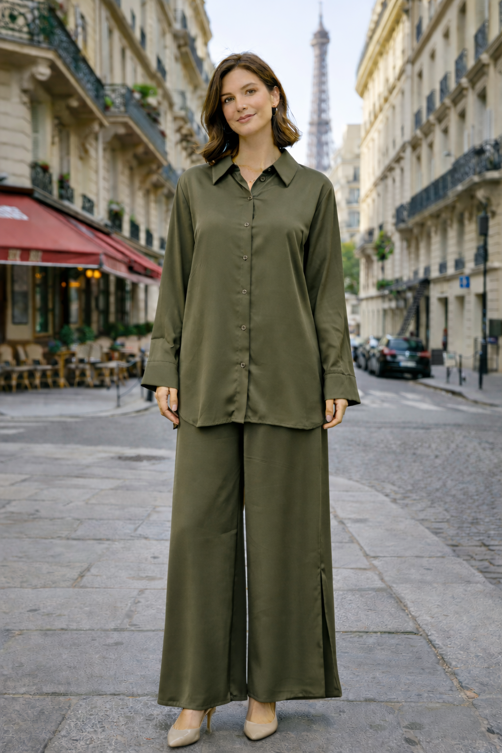 Ensemble Satiné Chemise & Pantalon Large - MY2402