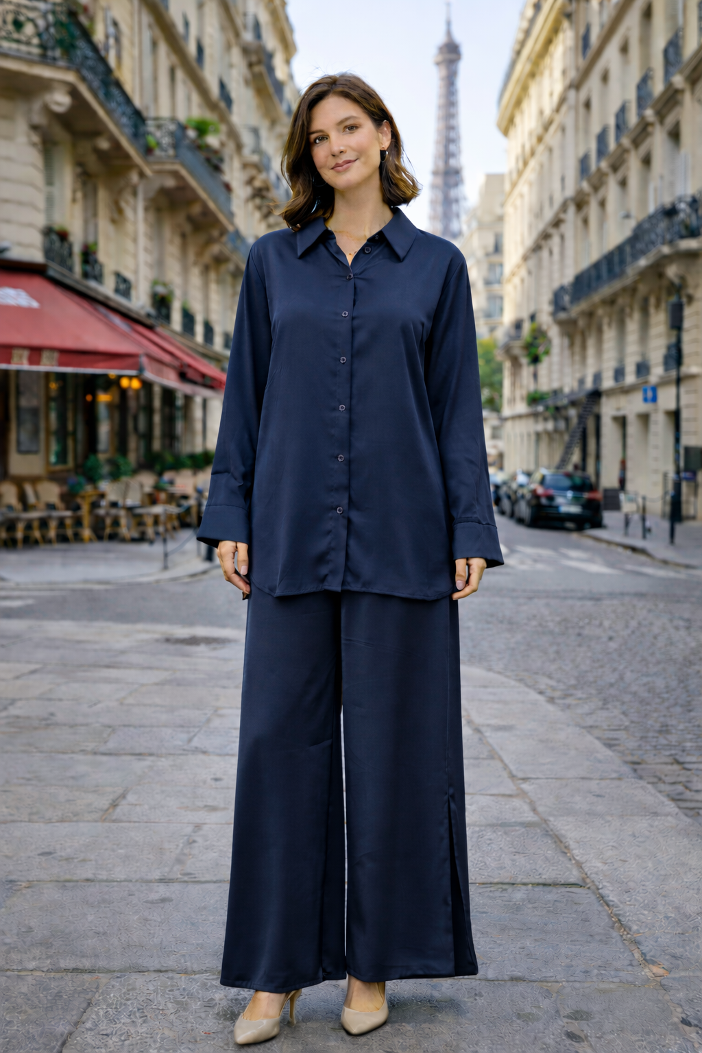 Ensemble Satiné Chemise & Pantalon Large - MY2402