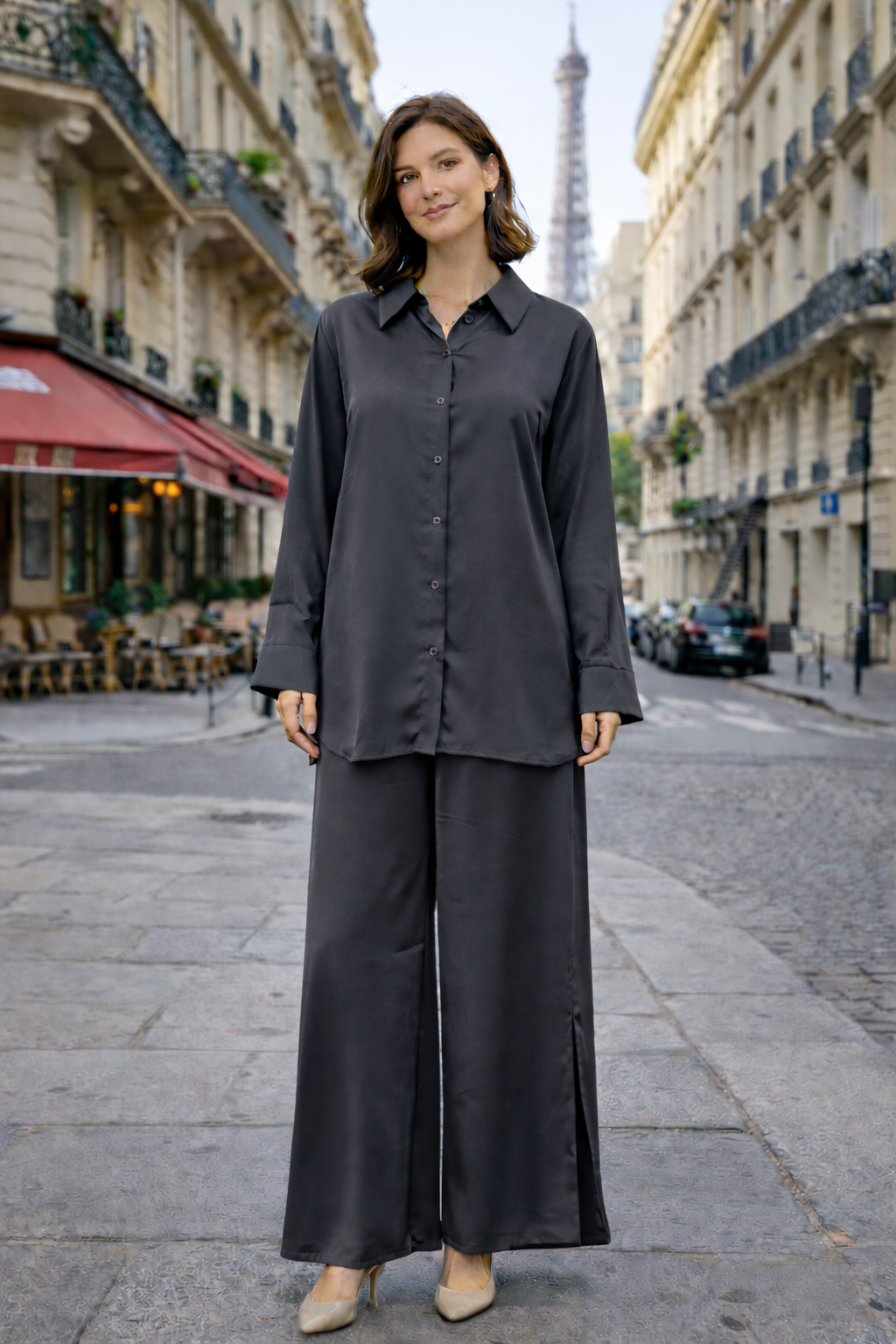 Ensemble Satiné Chemise & Pantalon Large - MY2402