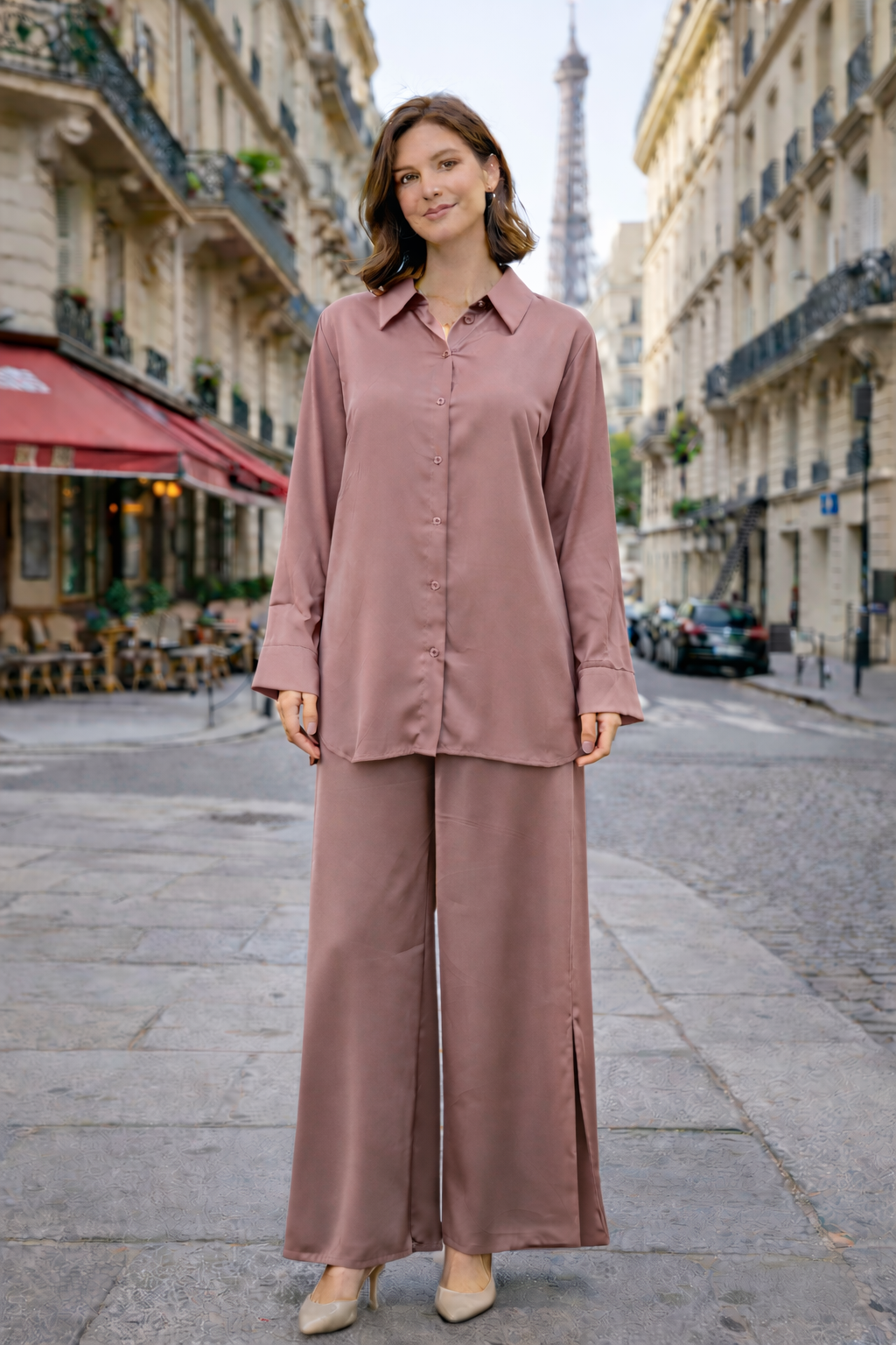 Ensemble Satiné Chemise & Pantalon Large - MY2402