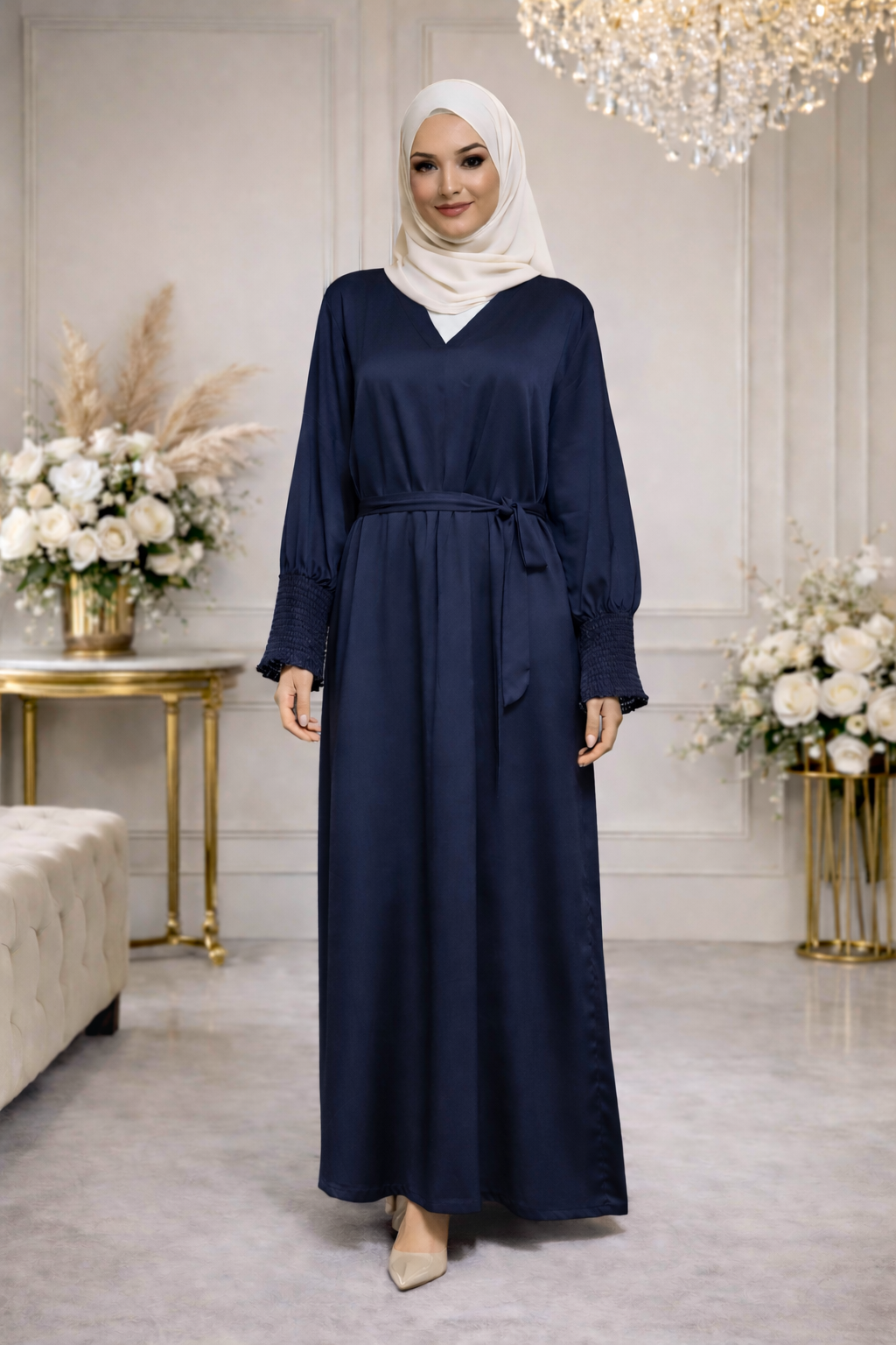 Robe Longue Satinée Cache-Cœur Ceinturée - MY2460