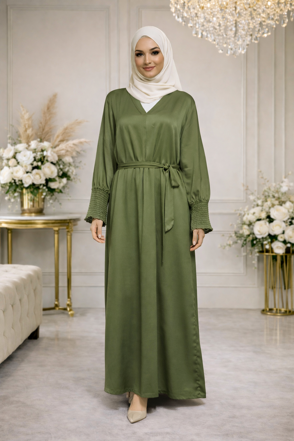 Robe Longue Satinée Cache-Cœur Ceinturée - MY2460