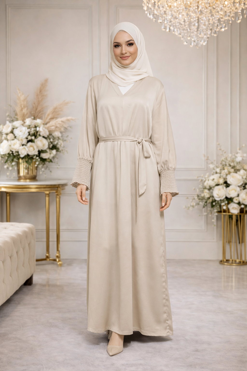 Robe Longue Satinée Cache-Cœur Ceinturée - MY2460
