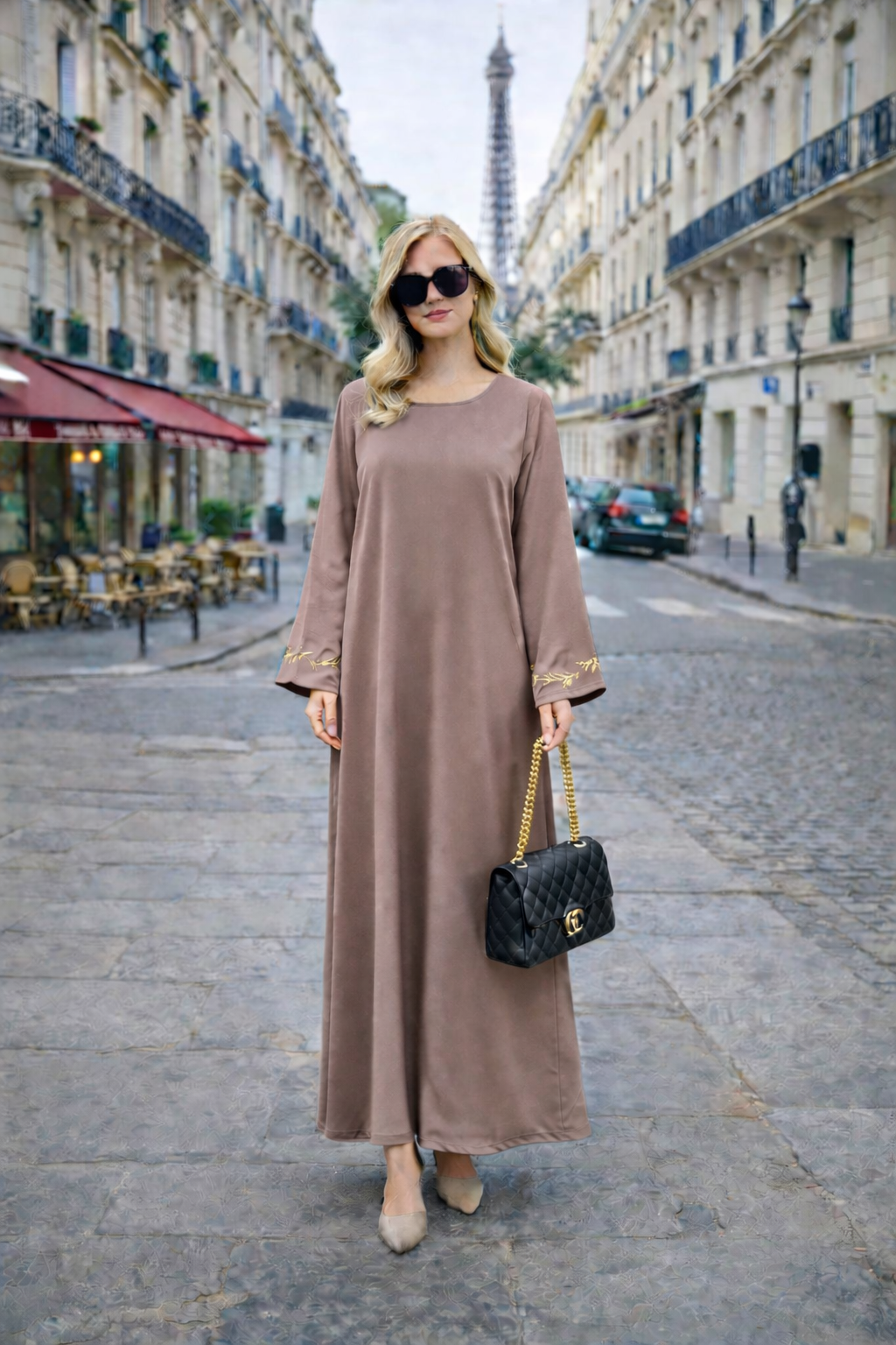 Robe Longue Satinée Broderie Manche - MY2499