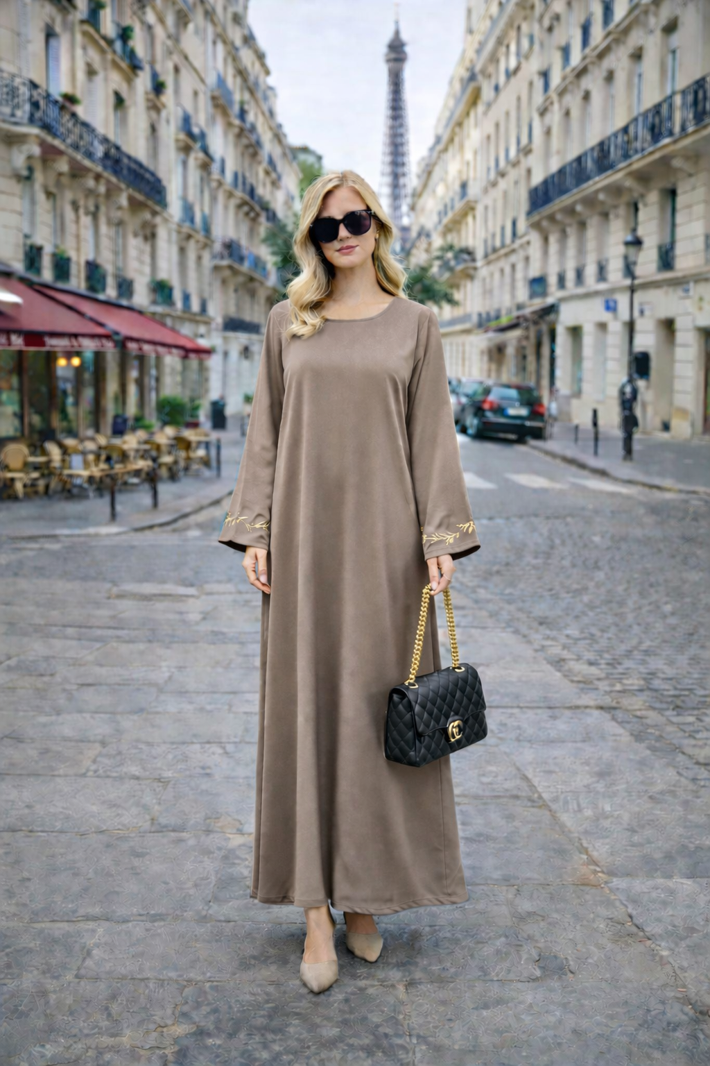 Robe Longue Satinée Broderie Manche - MY2499