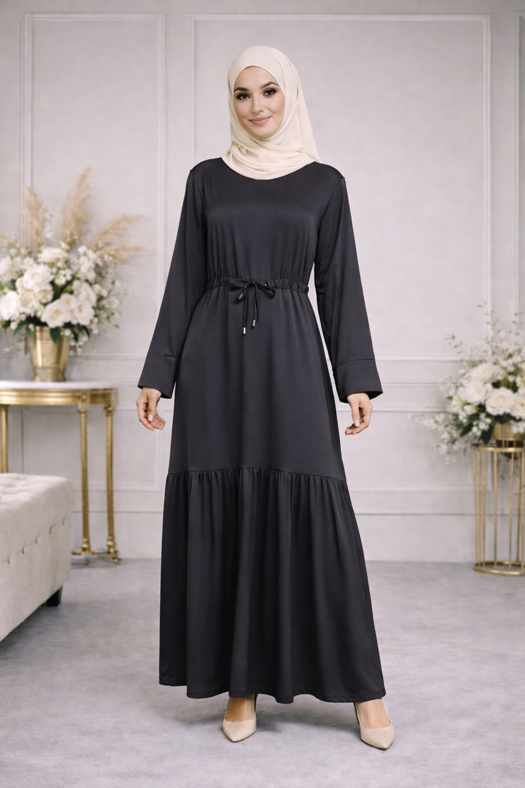 Robe Longue Satinée Taille Ajustable - MY2505