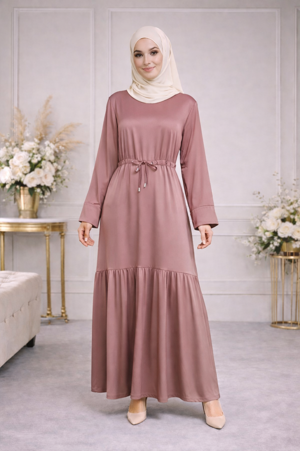 Robe Longue Satinée Taille Ajustable - MY2505
