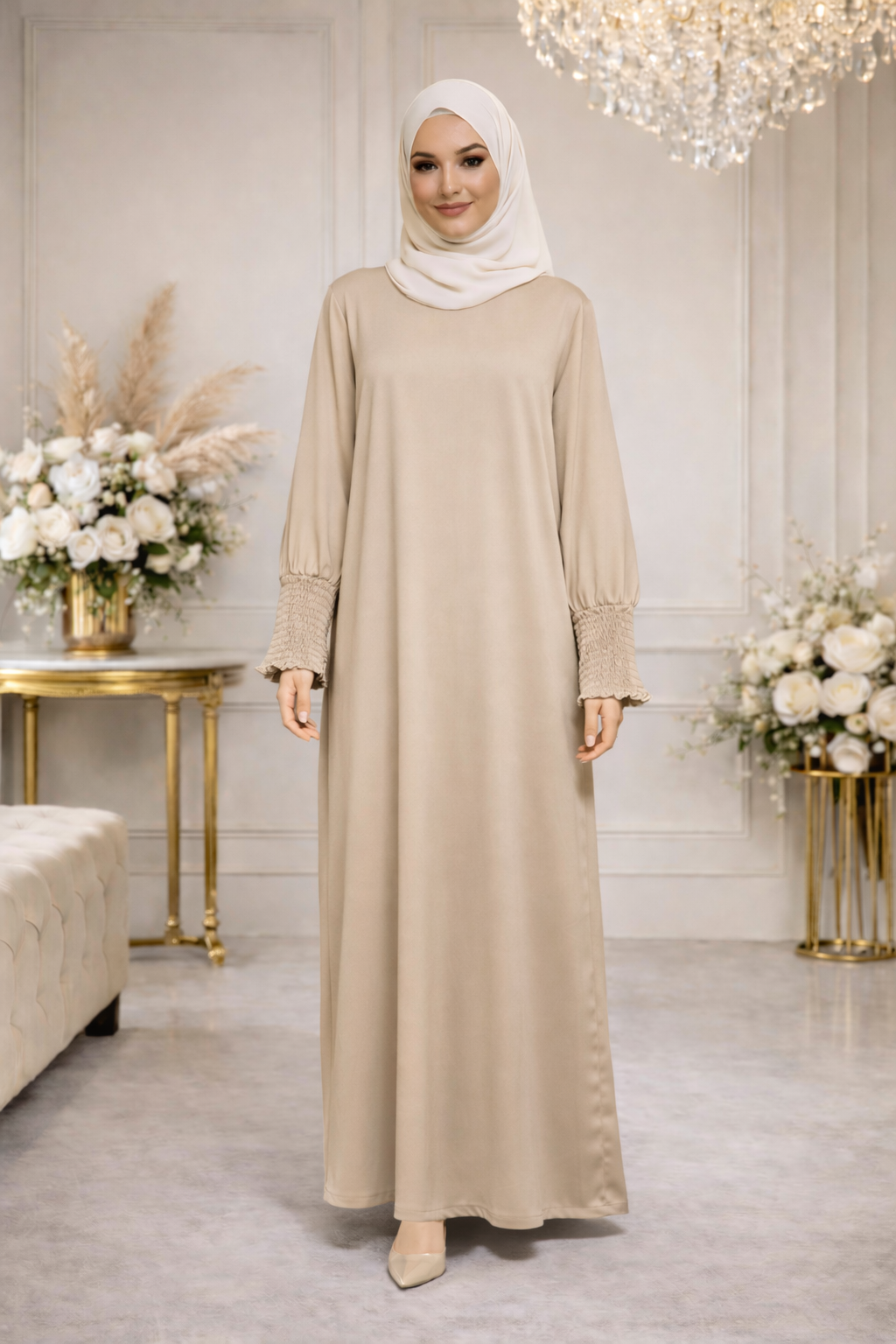 Robe Longue Satinée Manches Smockées - MY2507