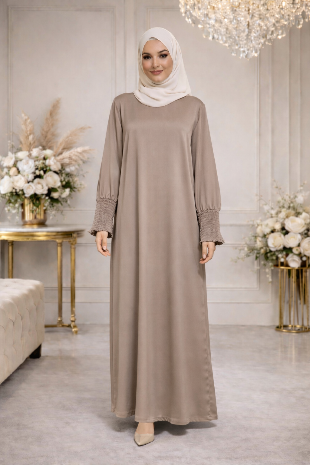 Robe Longue Satinée Manches Smockées - MY2507