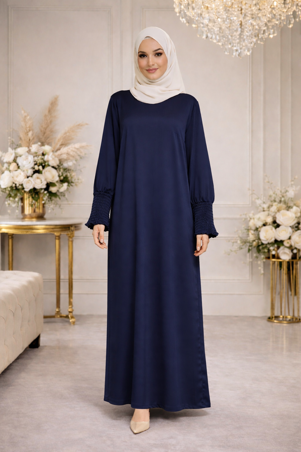 Robe Longue Satinée Manches Smockées - MY2507