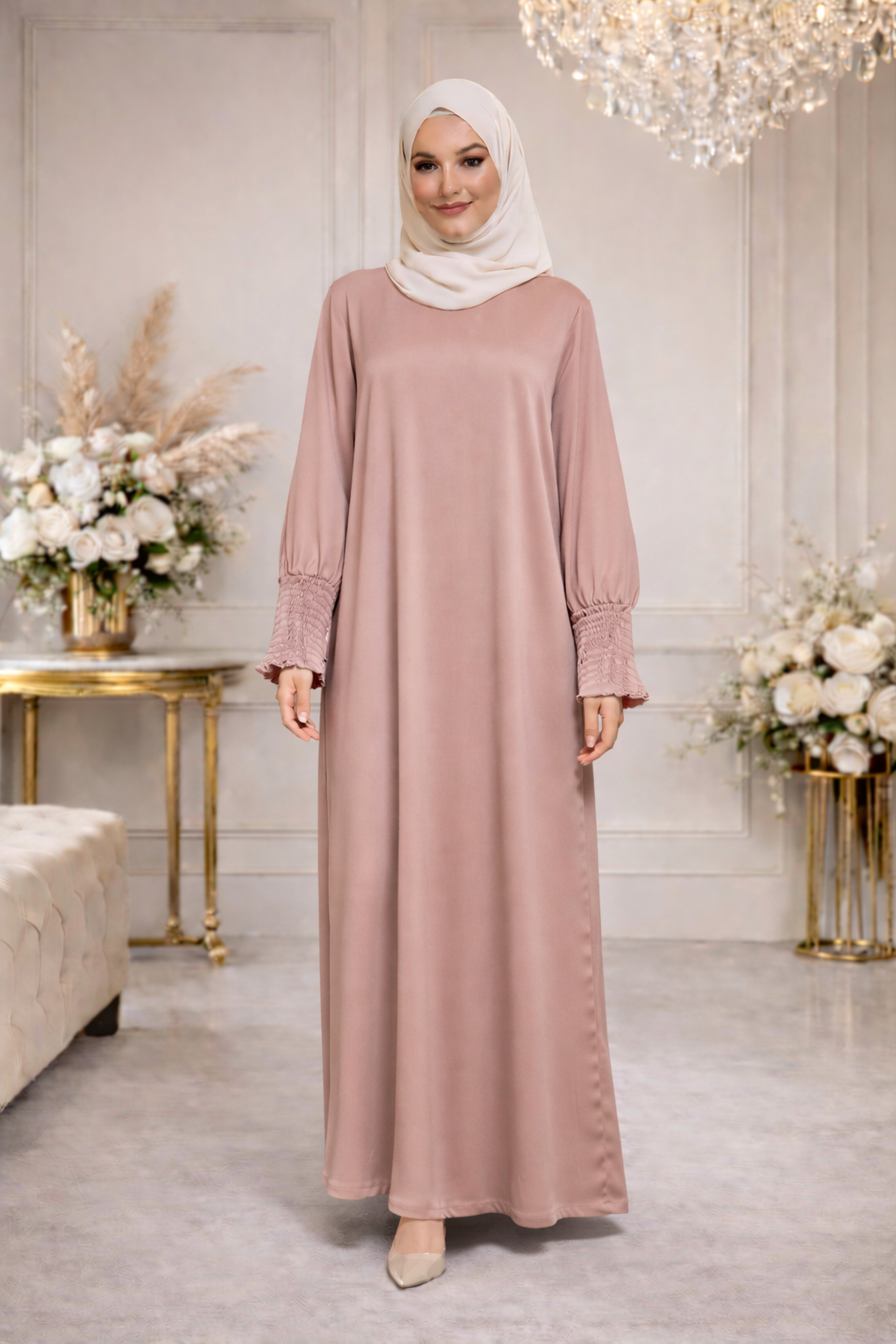 Robe Longue Satinée Manches Smockées - MY2507