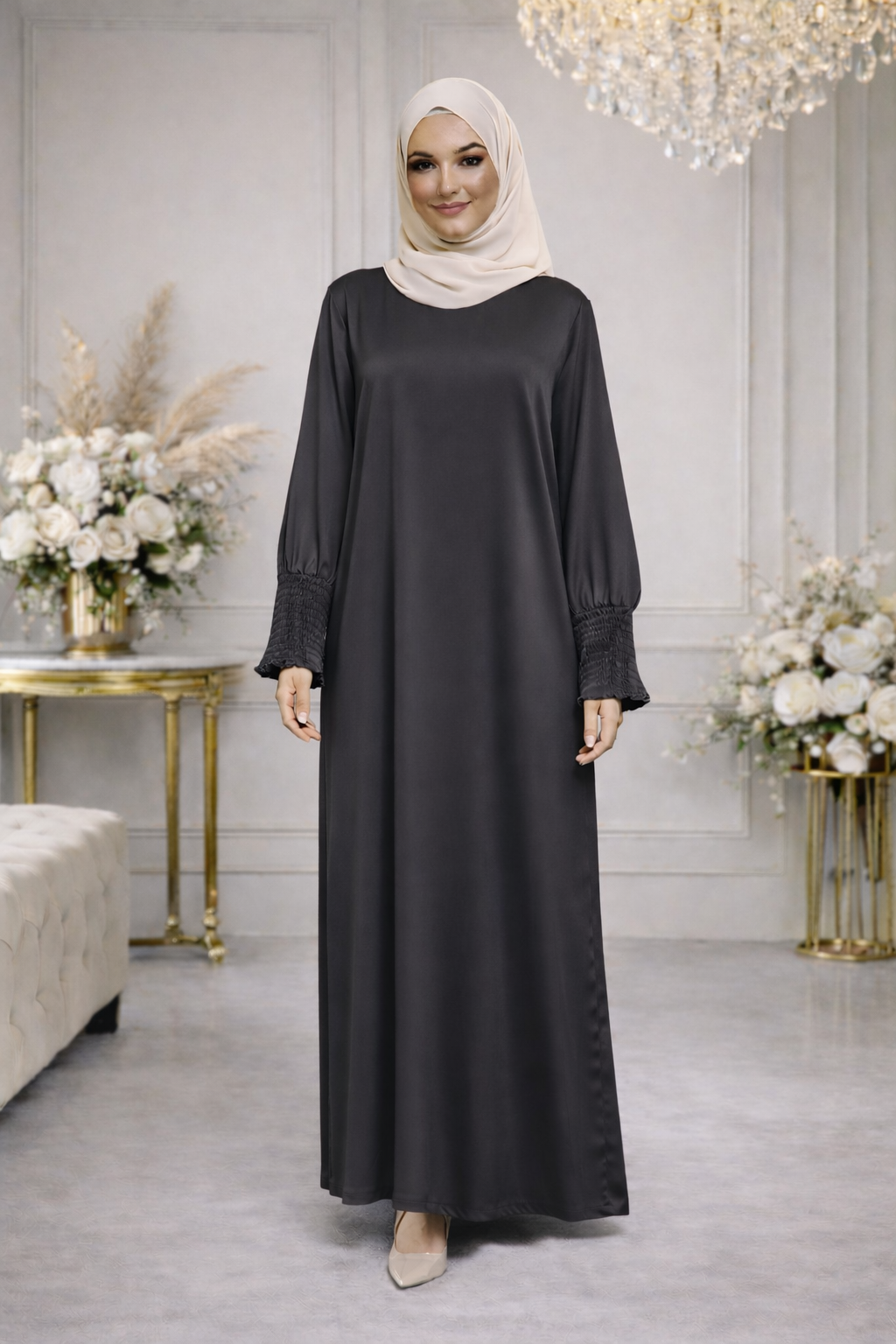 Robe Longue Satinée Manches Smockées - MY2507