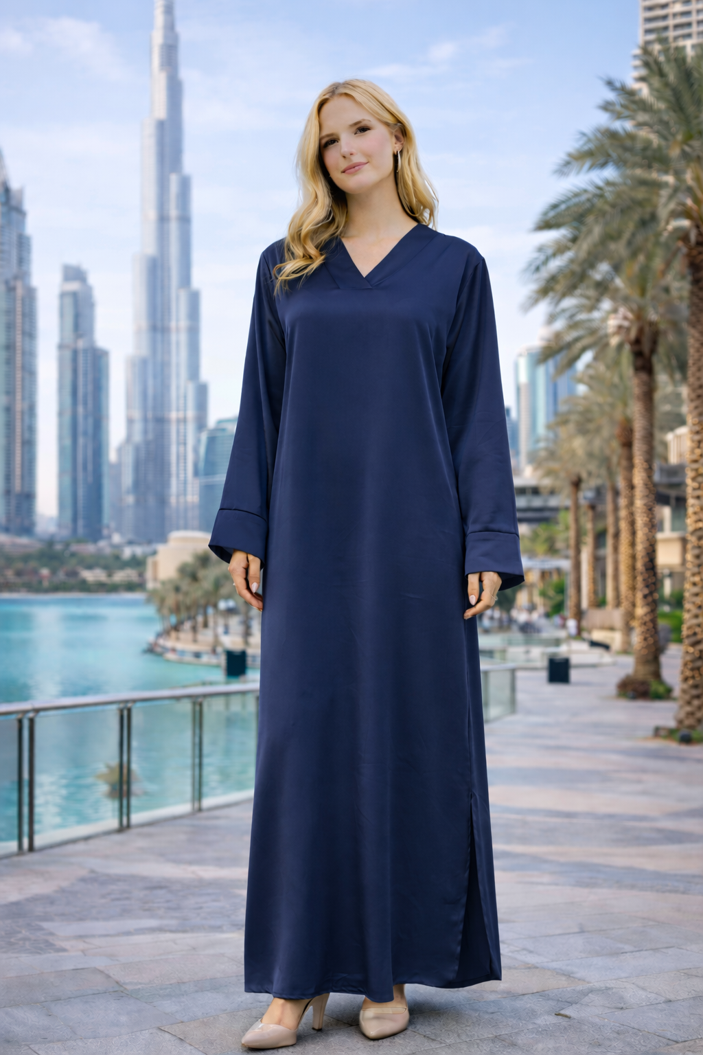 Robe Longue Satinée Col Cache-Cœur - MY2509