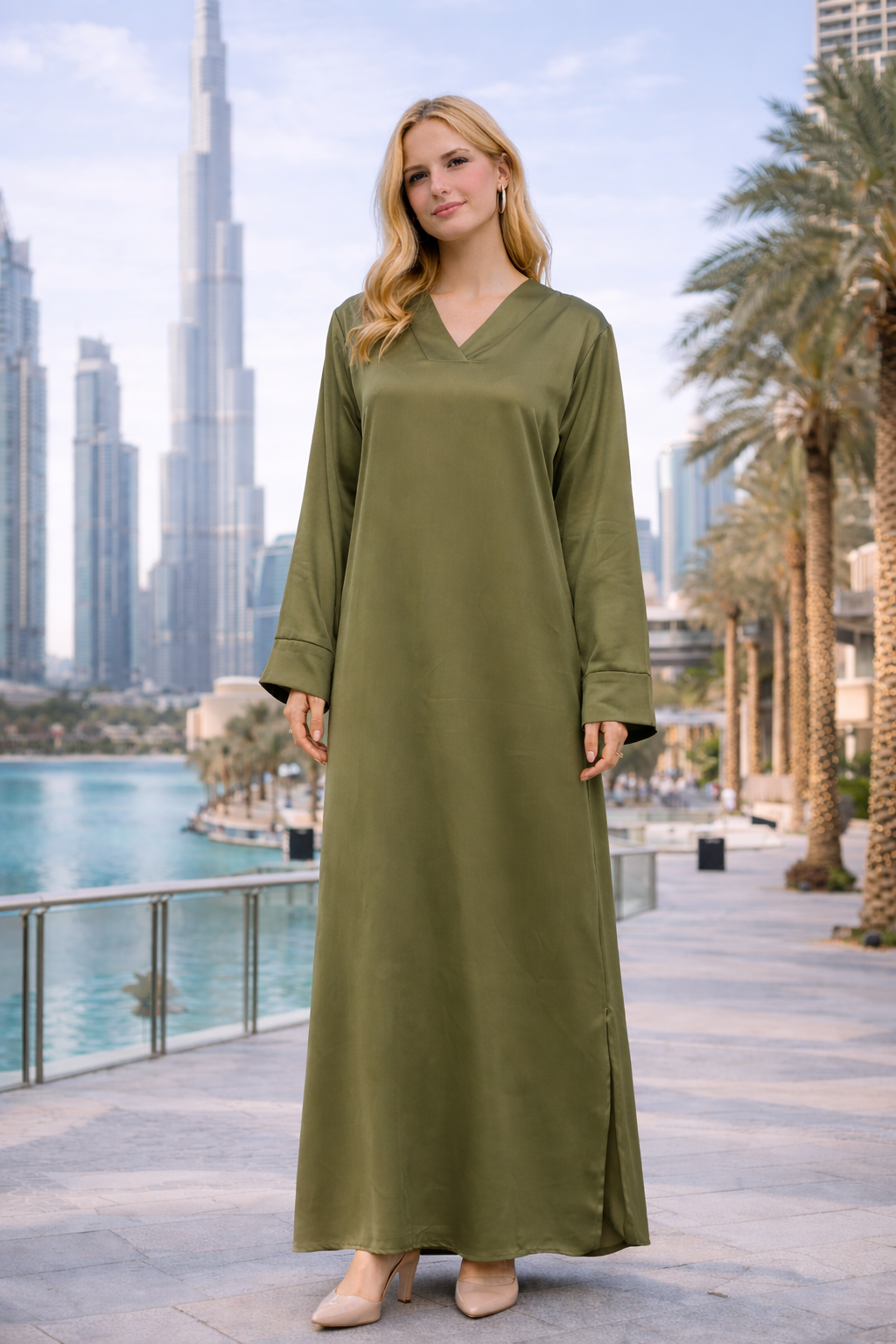 Robe Longue Satinée Col Cache-Cœur - MY2509