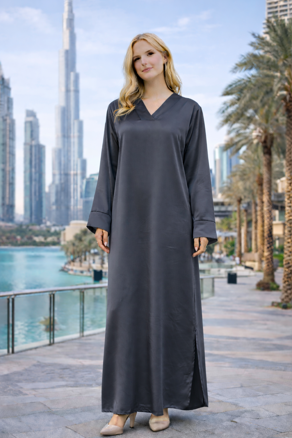 Robe Longue Satinée Col Cache-Cœur - MY2509