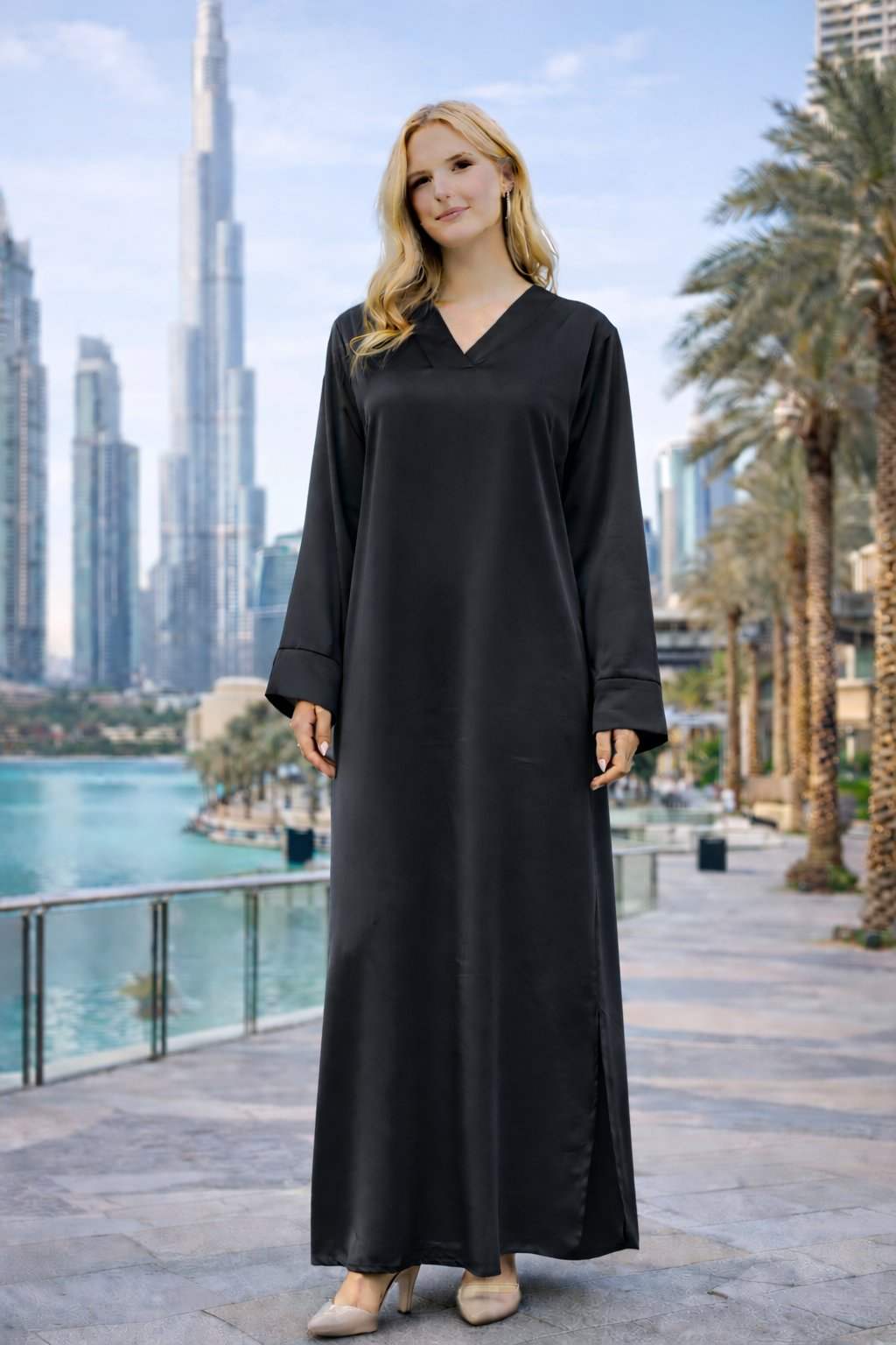 Robe Longue Satinée Col Cache-Cœur - MY2509