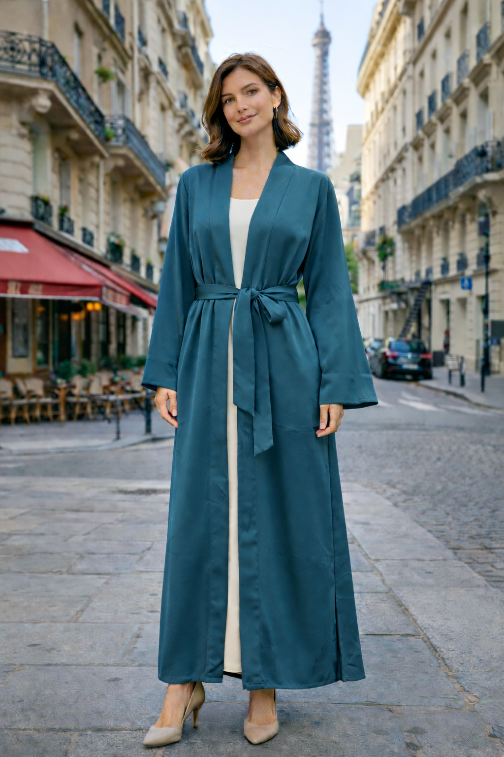 Kimono Satiné Long avec Ceinture - MY2490