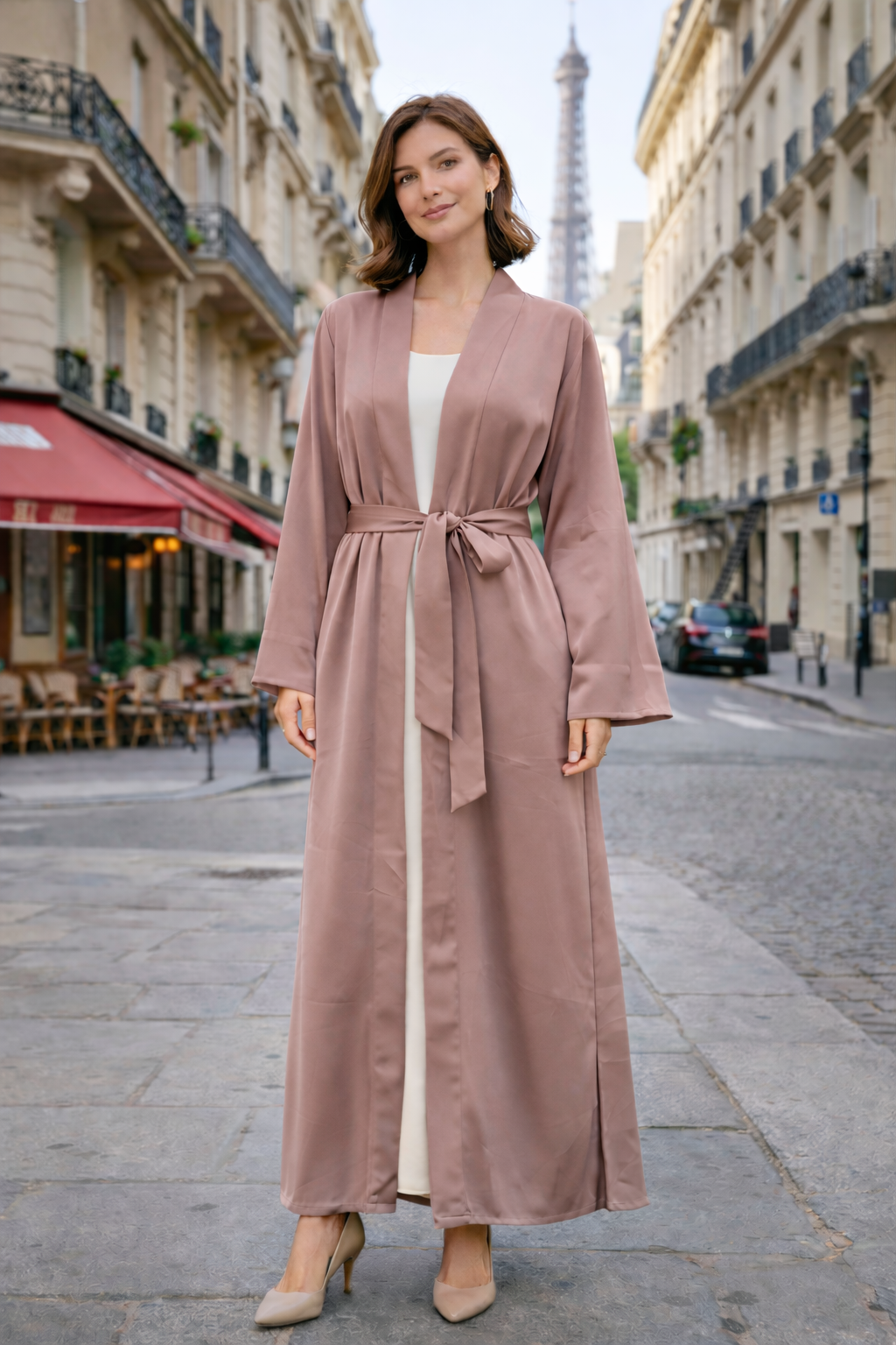 Kimono Satiné Long avec Ceinture - MY2490