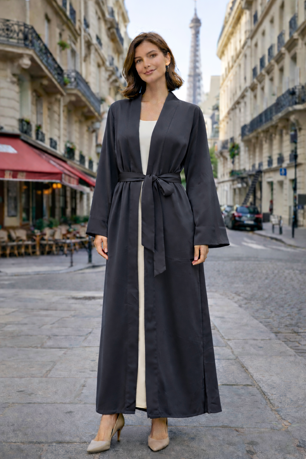 Kimono Satiné Long avec Ceinture - MY2490