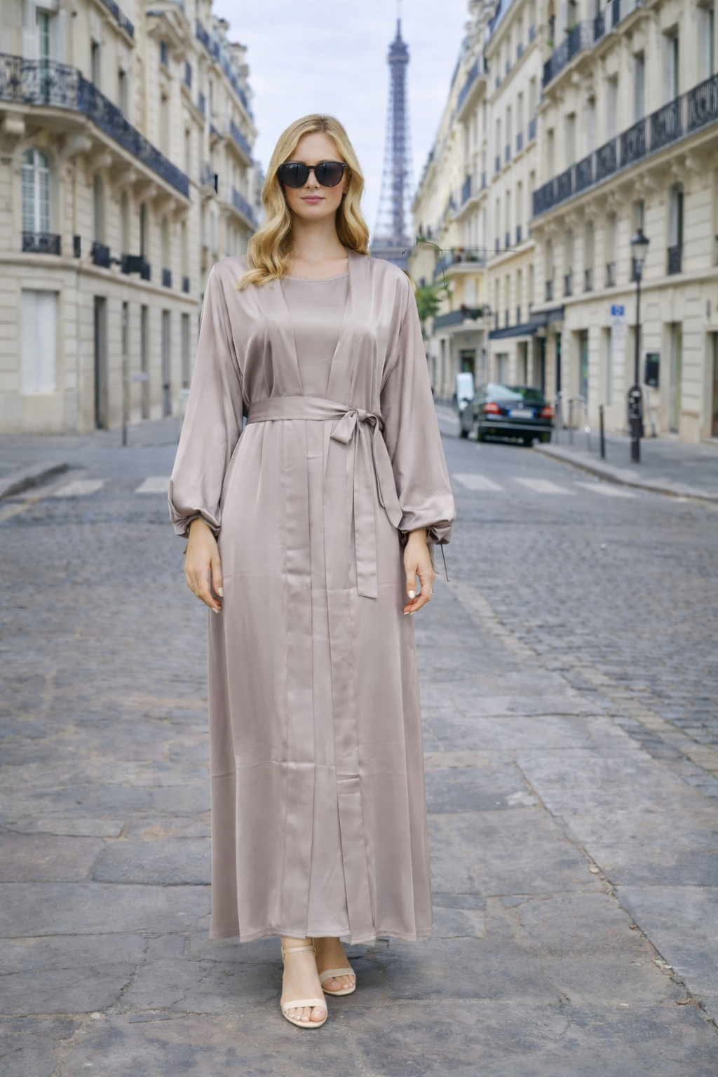 Ensemble Satiné 2 Pièces Kimono & Robe Sans Manches - MY2529