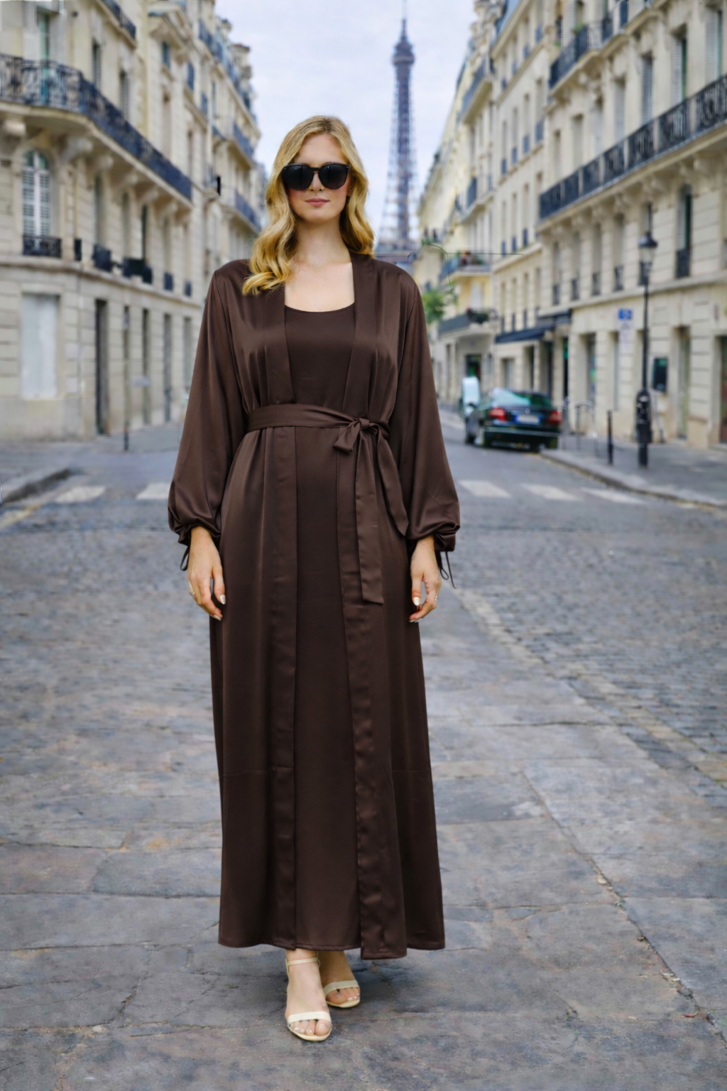 Ensemble Satiné 2 Pièces Kimono & Robe Sans Manches - MY2529