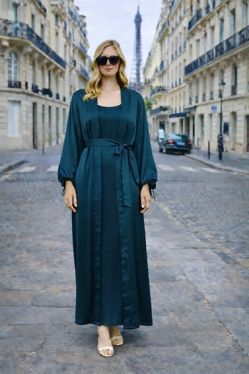 Ensemble Satiné 2 Pièces Kimono & Robe Sans Manches - MY2529