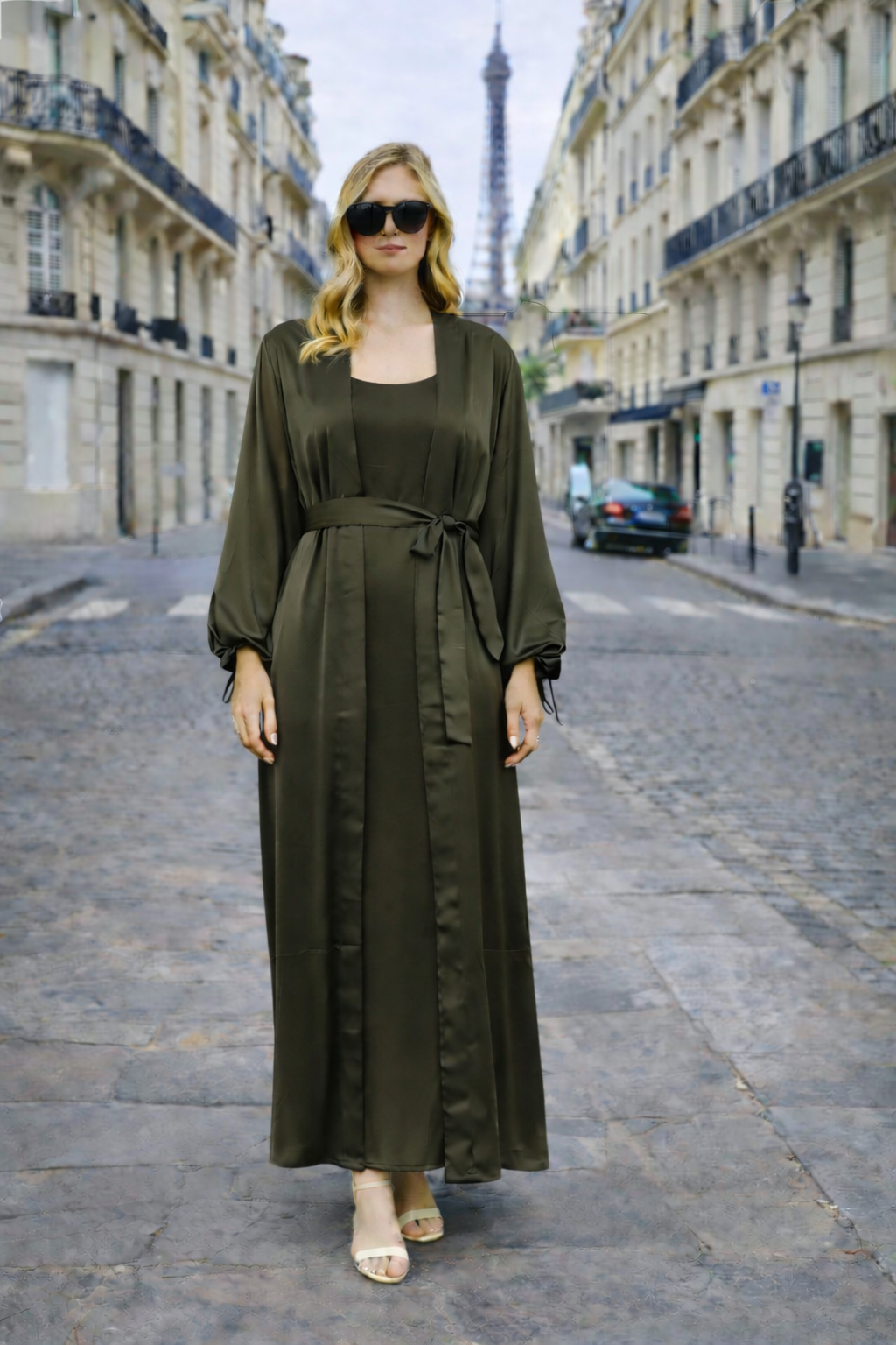 Ensemble Satiné 2 Pièces Kimono & Robe Sans Manches - MY2529