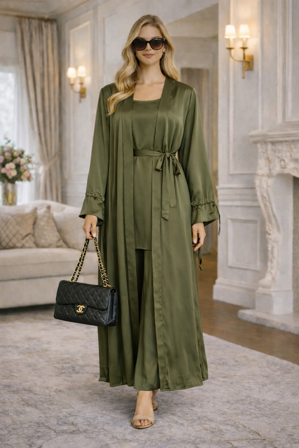 Ensemble Satiné 2 Pièces Kimono & Robe Sans Manches - MY2537