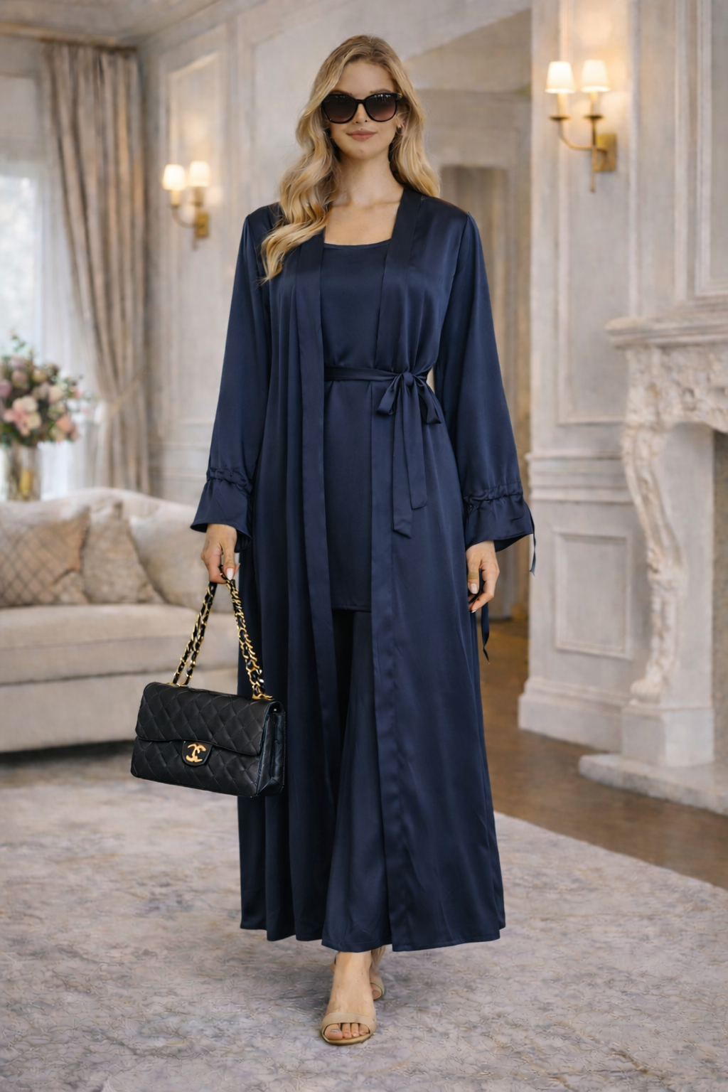 Ensemble Satiné 2 Pièces Kimono & Robe Sans Manches - MY2537