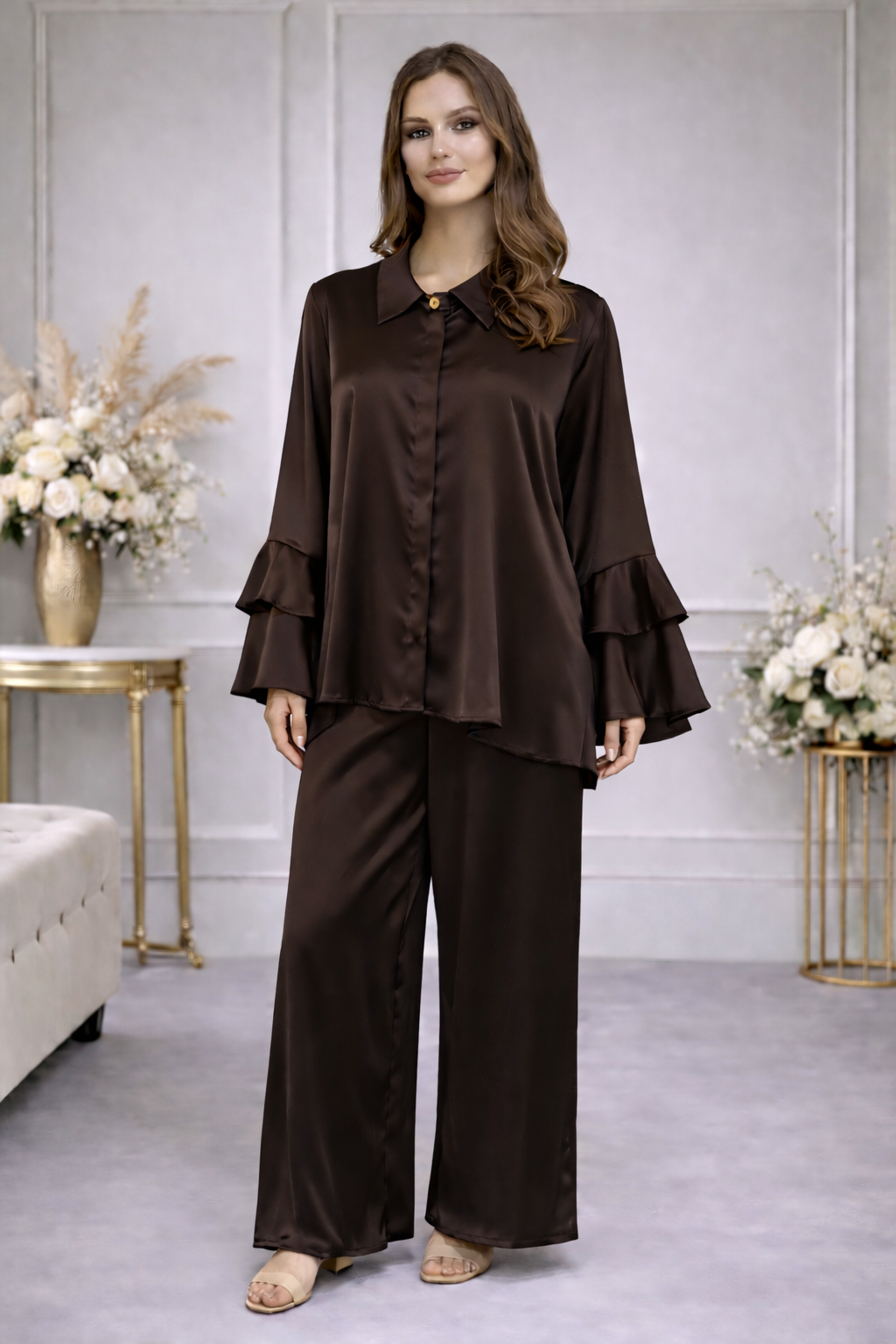 Ensemble Fluide Chemise & Pantalon à Manches Volantées - MY2542