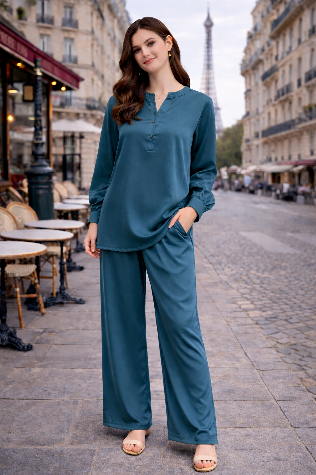 Ensemble Fluide Chemise Boutonnée & Pantalon Large - MY2543
