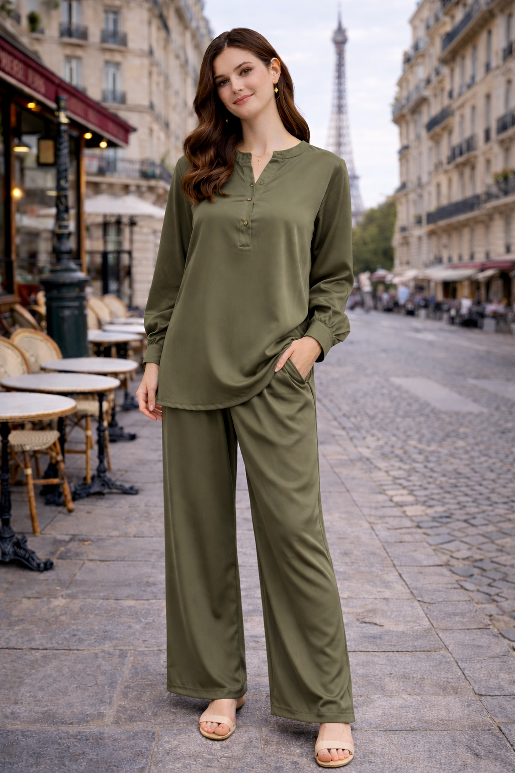 Ensemble Fluide Chemise Boutonnée & Pantalon Large - MY2543