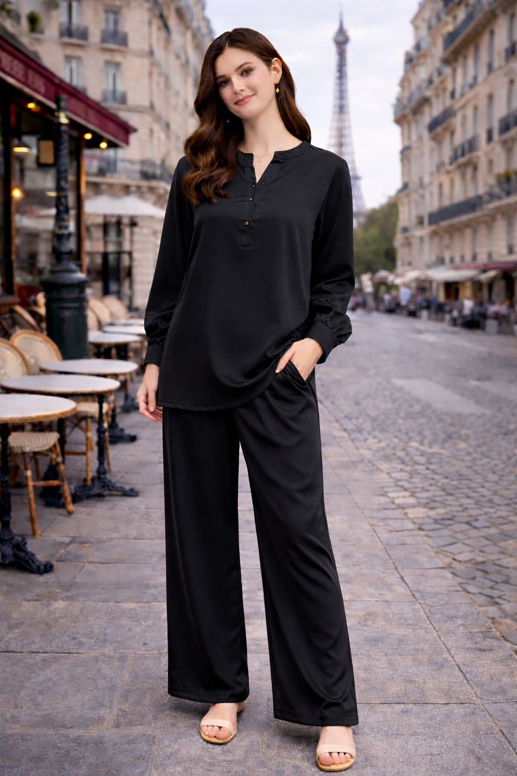 Ensemble Fluide Chemise Boutonnée & Pantalon Large - MY2543