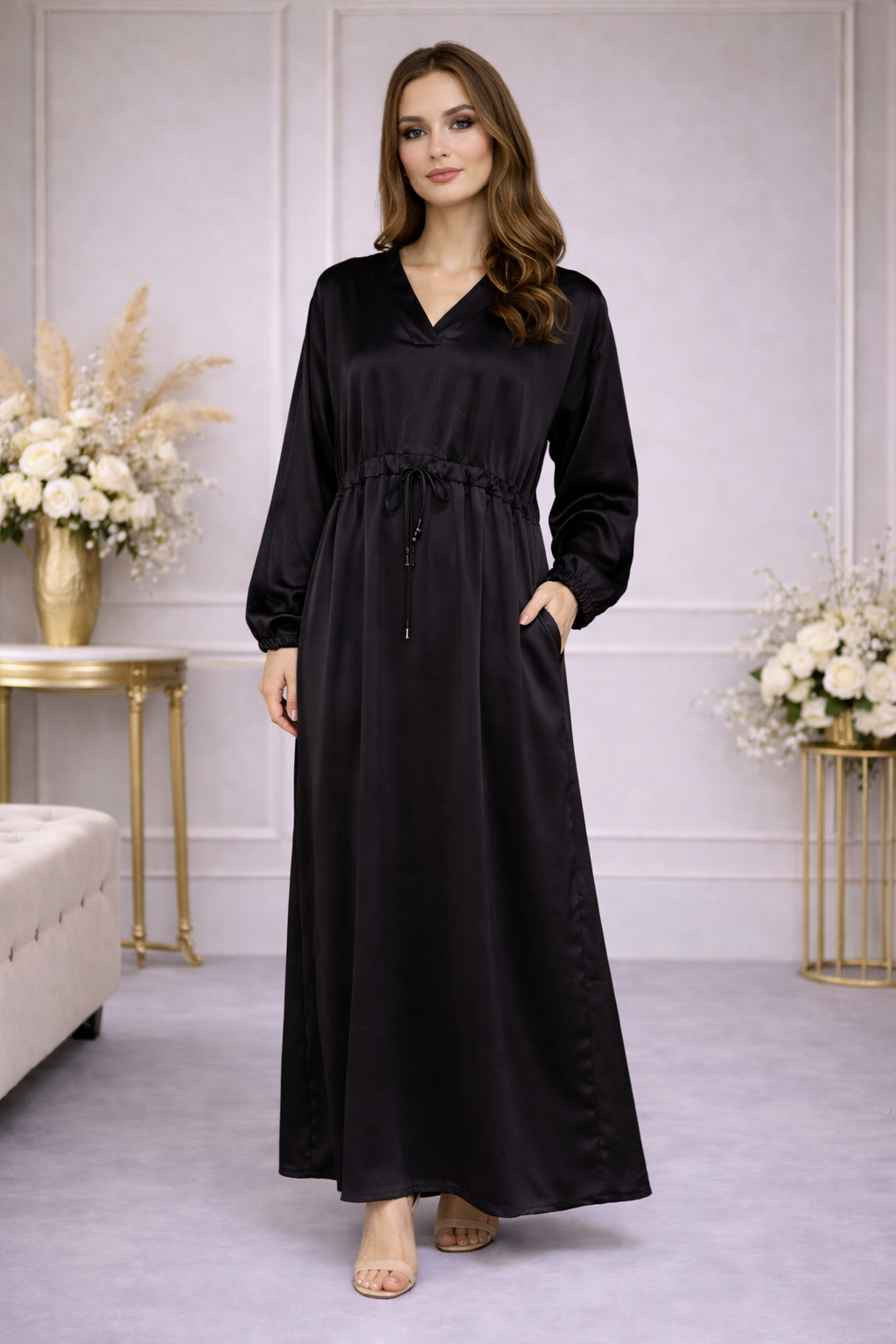 Robe Longue Fluide à Cordon - MY2526