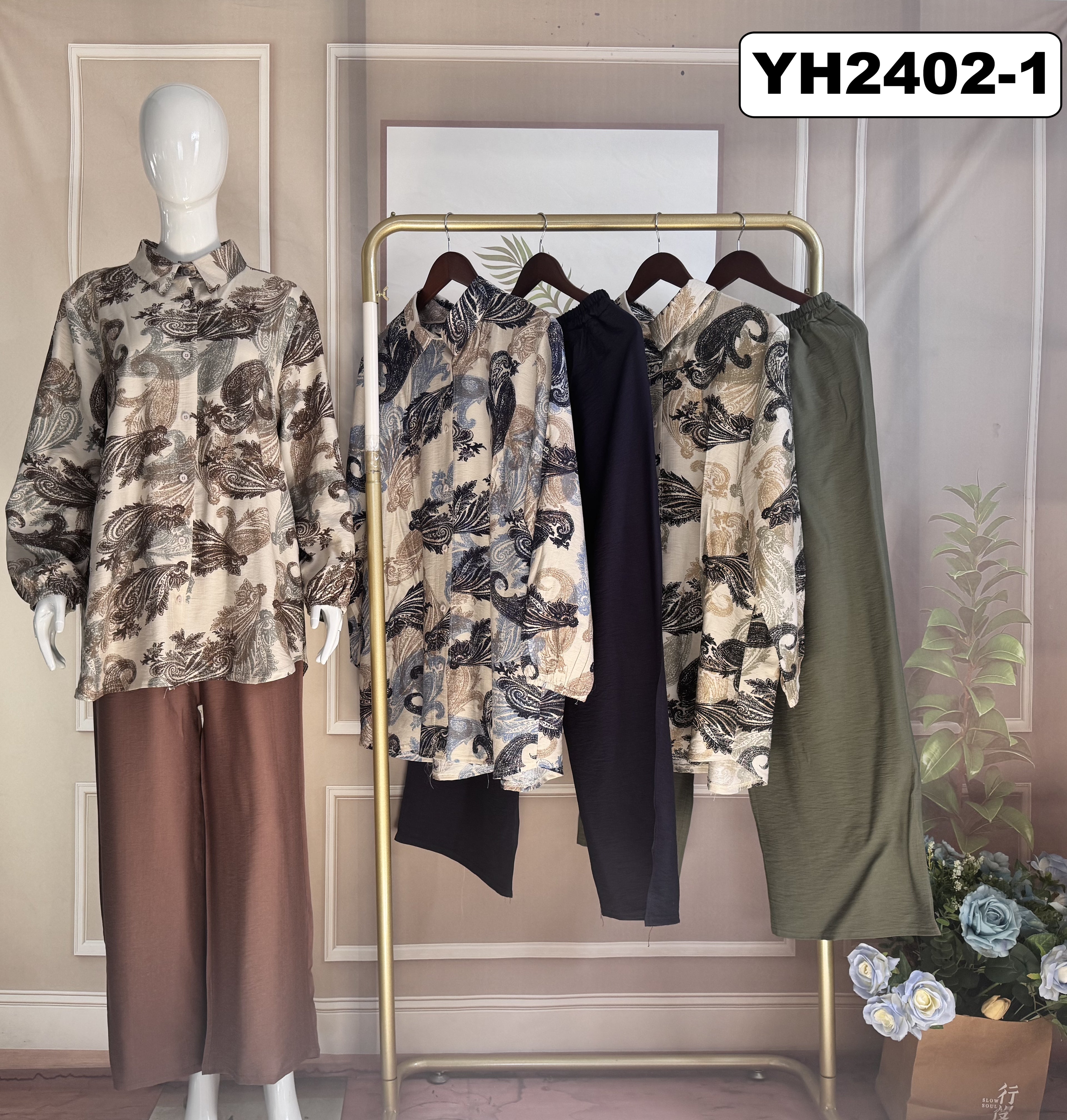 Ensemble bohème imprimé – tunique & pantalon fluide - YH2402-1