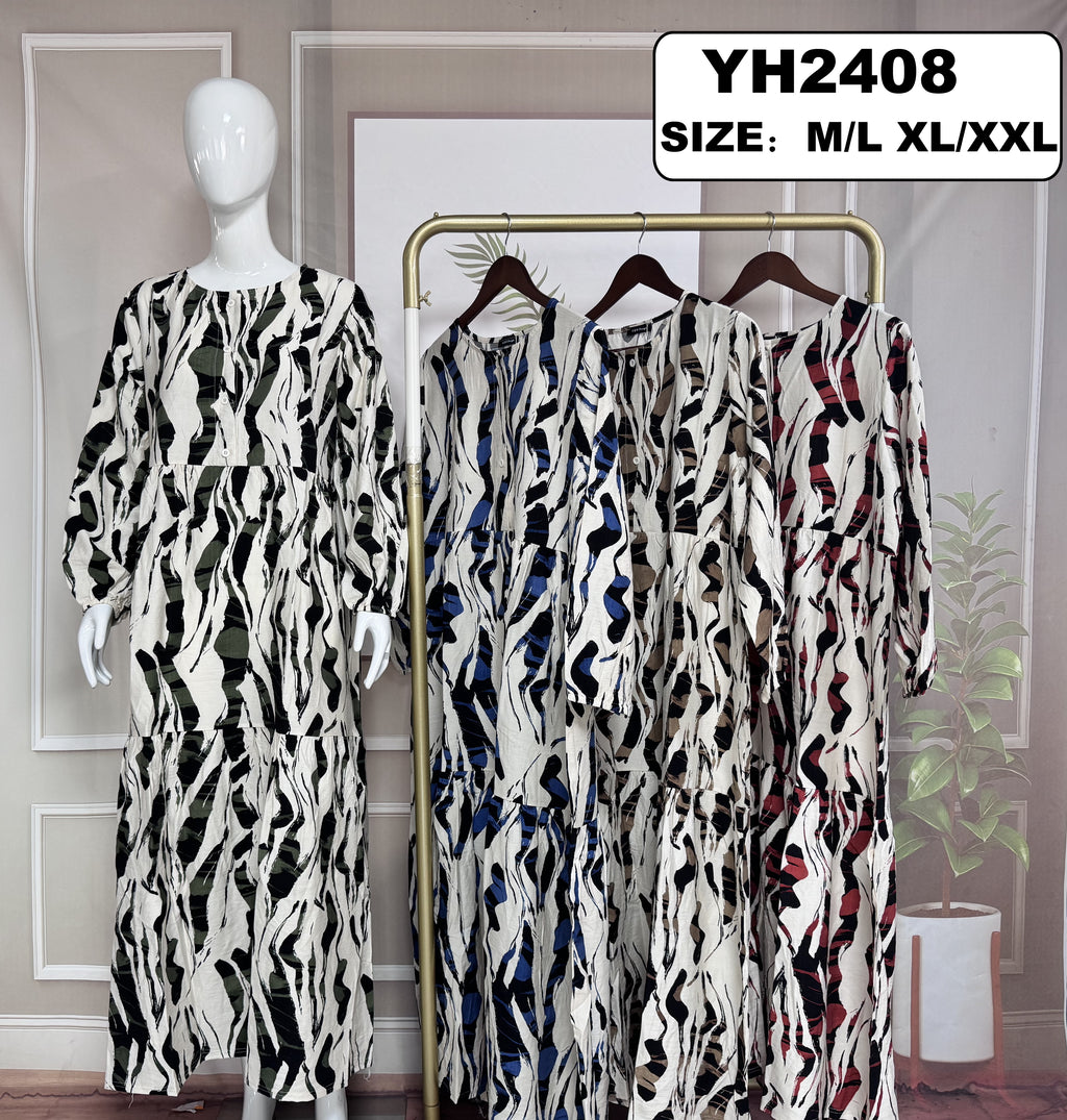 Robe longue imprimée manches longues - YH2408