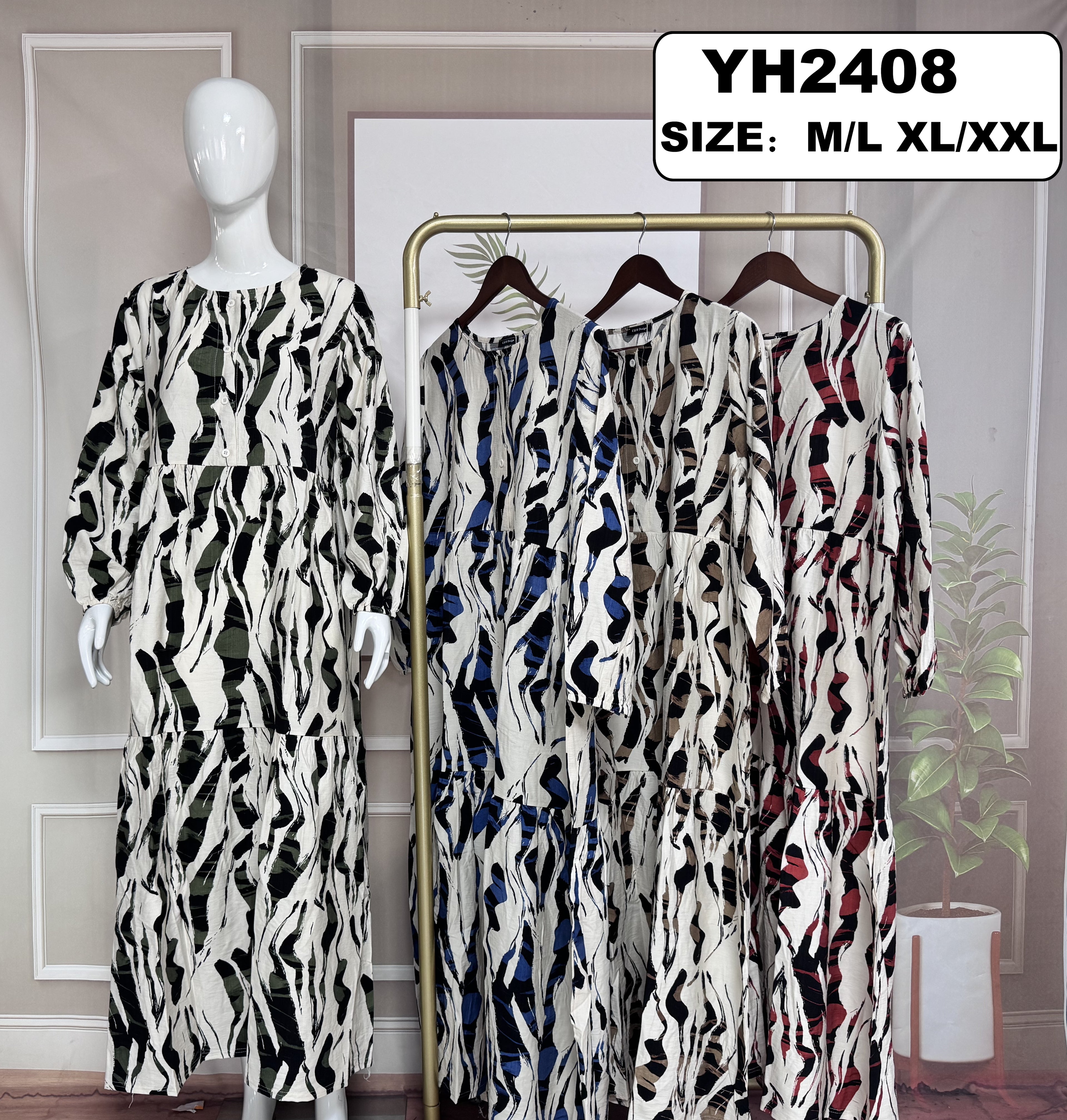 Robe longue imprimée manches longues - YH2408