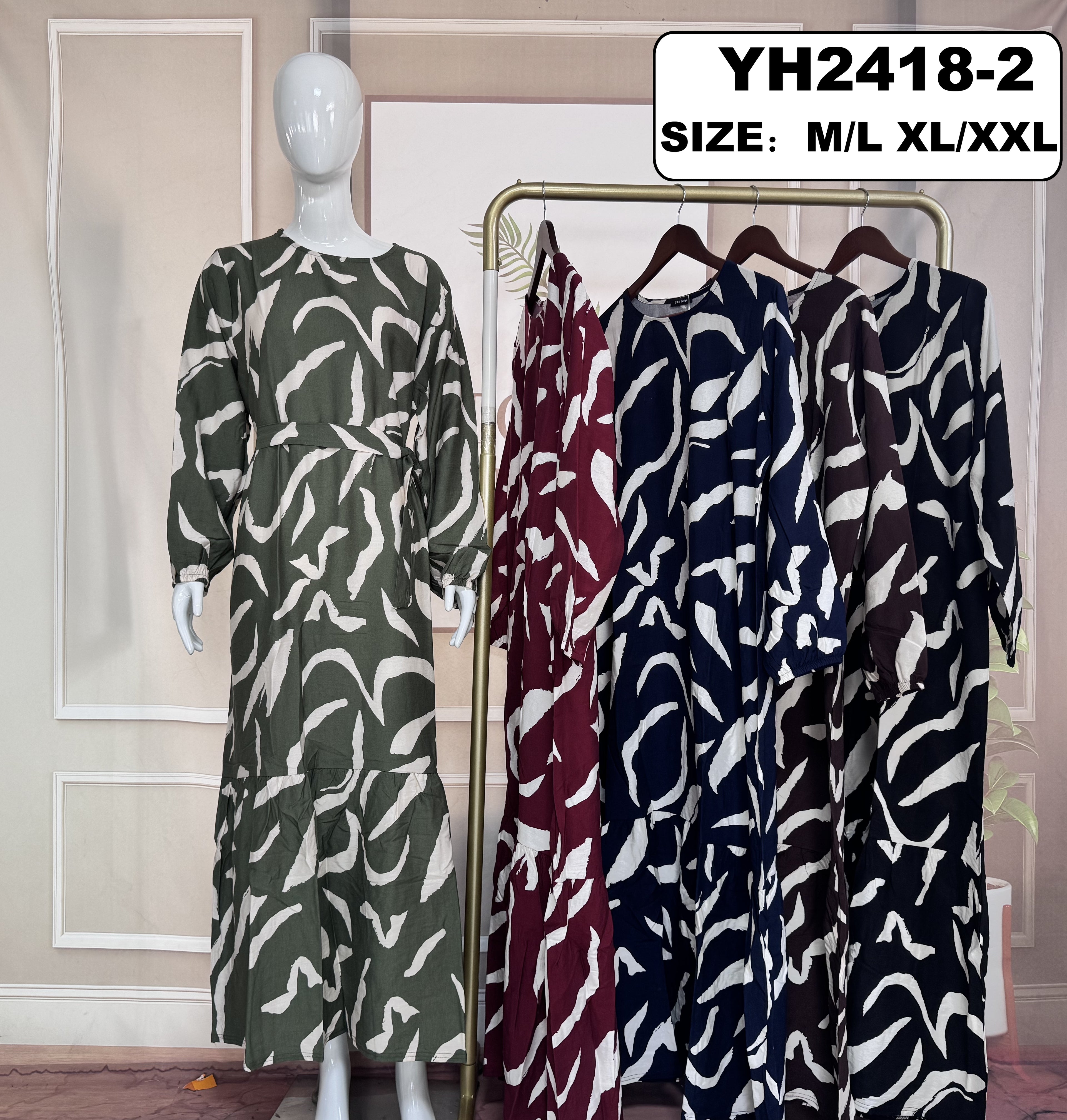 Robe longue imprimée abstrait - YH2418-2