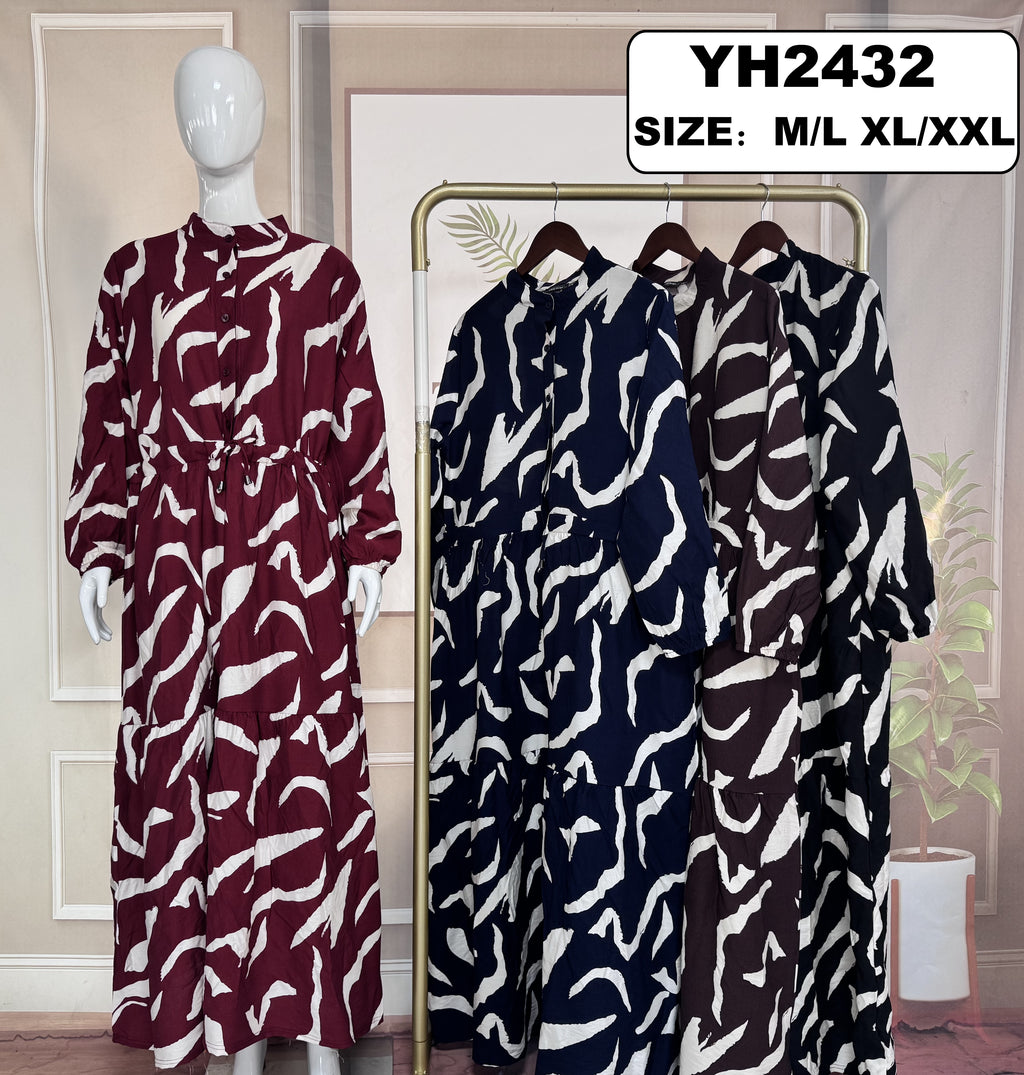 Robe longue imprimée boutonnée - YH2432