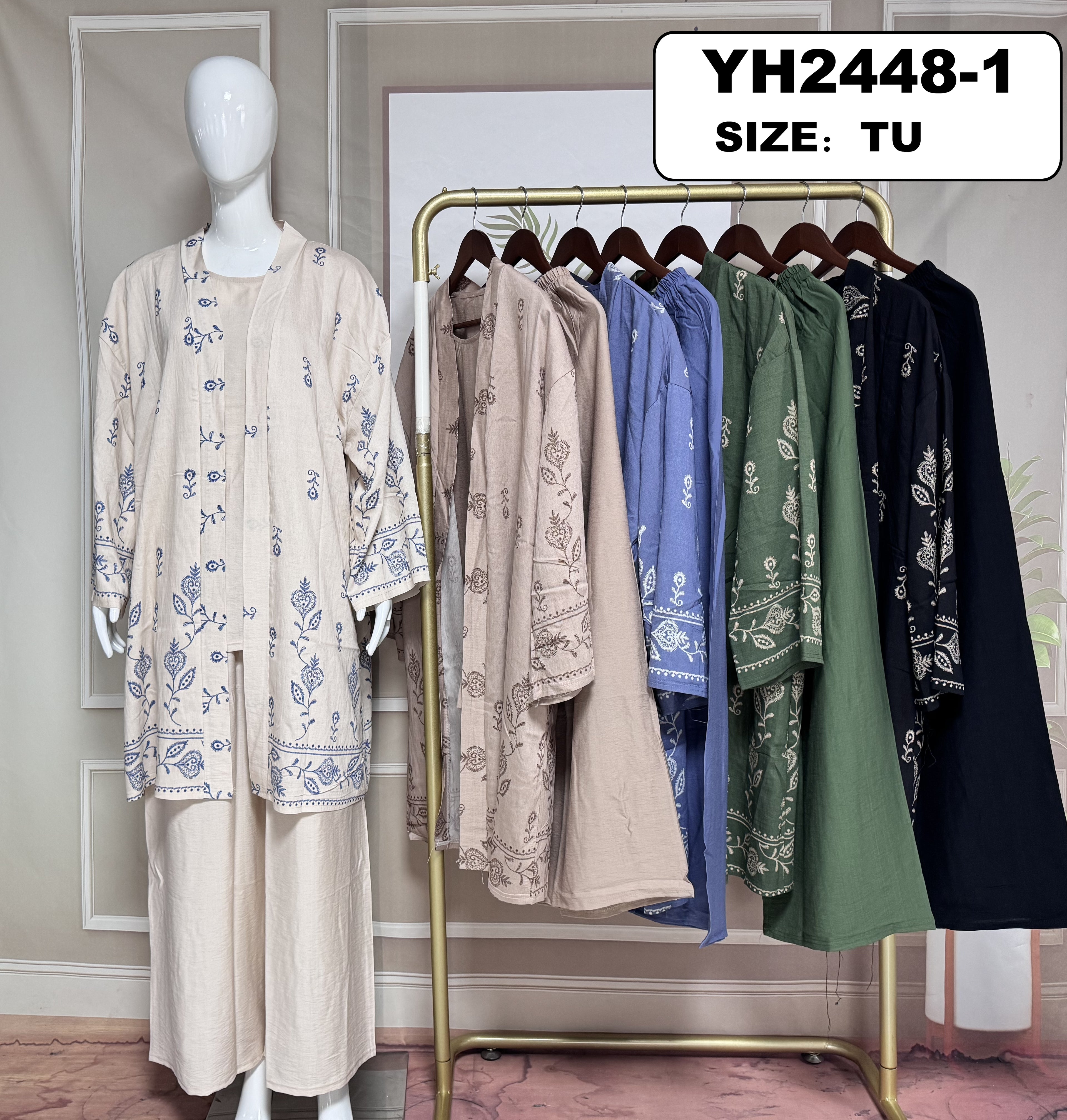 Ensemble kimono imprimé + pantalon - YH2448-1