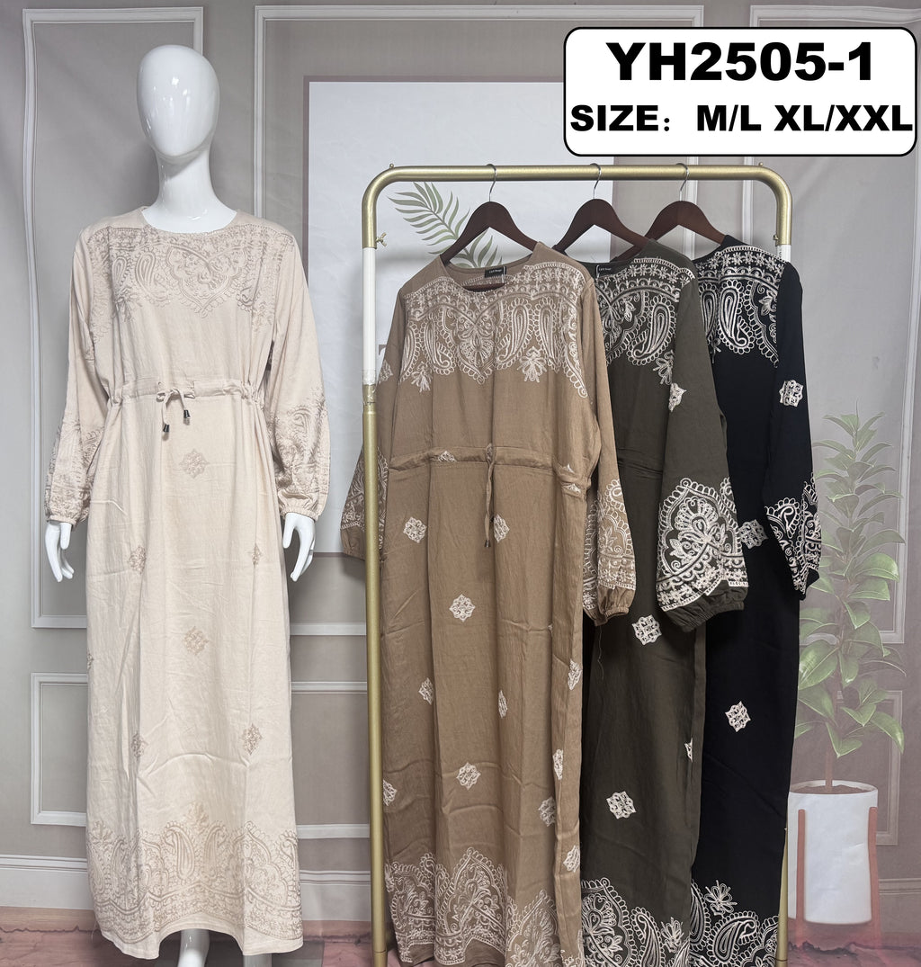 Robe longue broderie ethnique - YH2505-1