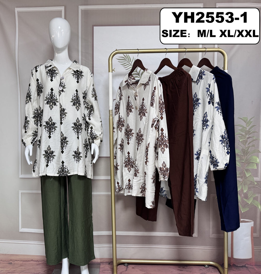 Ensembles longue fluide imprimée élégante - YH2553-1