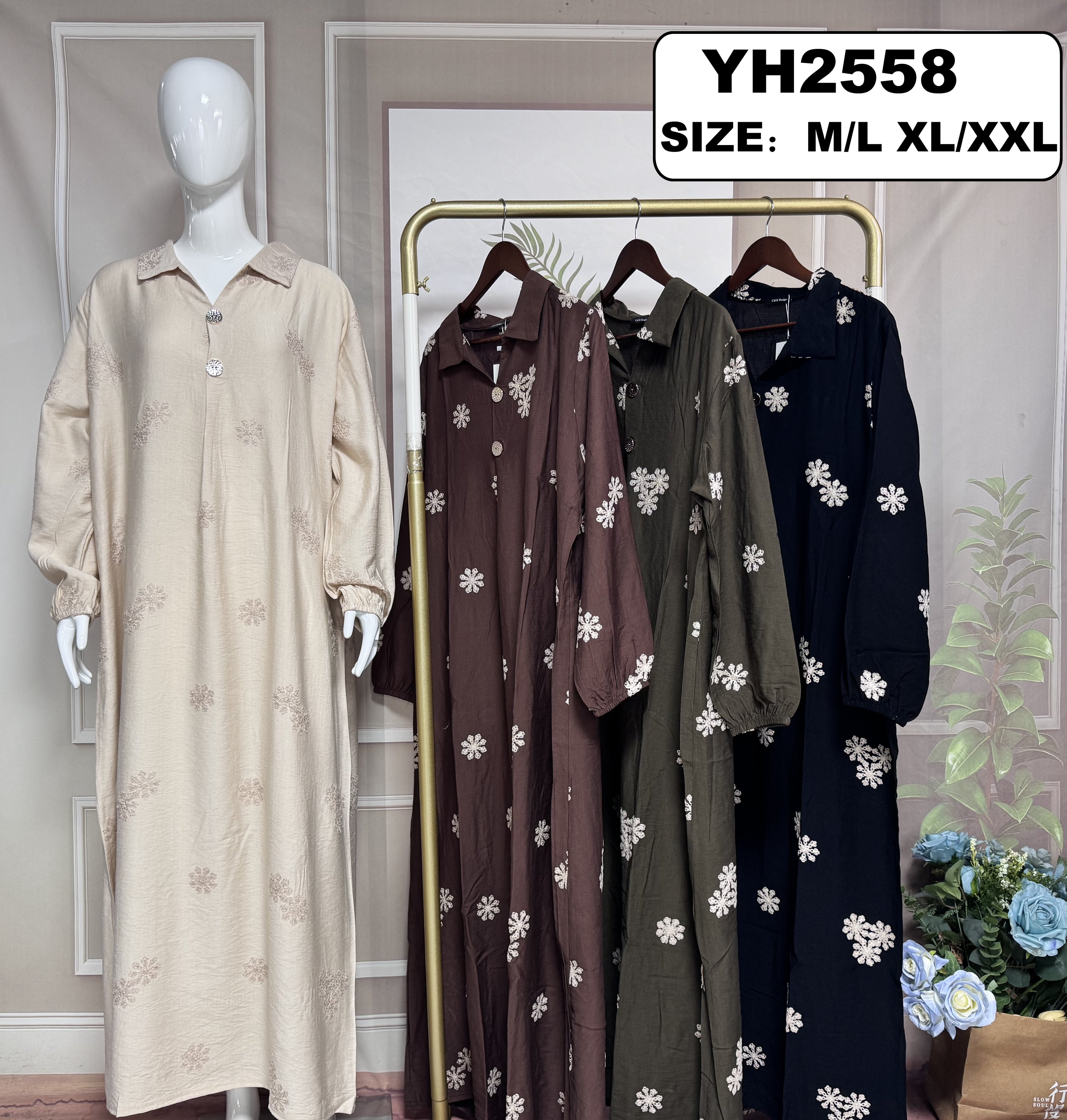 Robe longue fluide Brodé élégante - YH2558